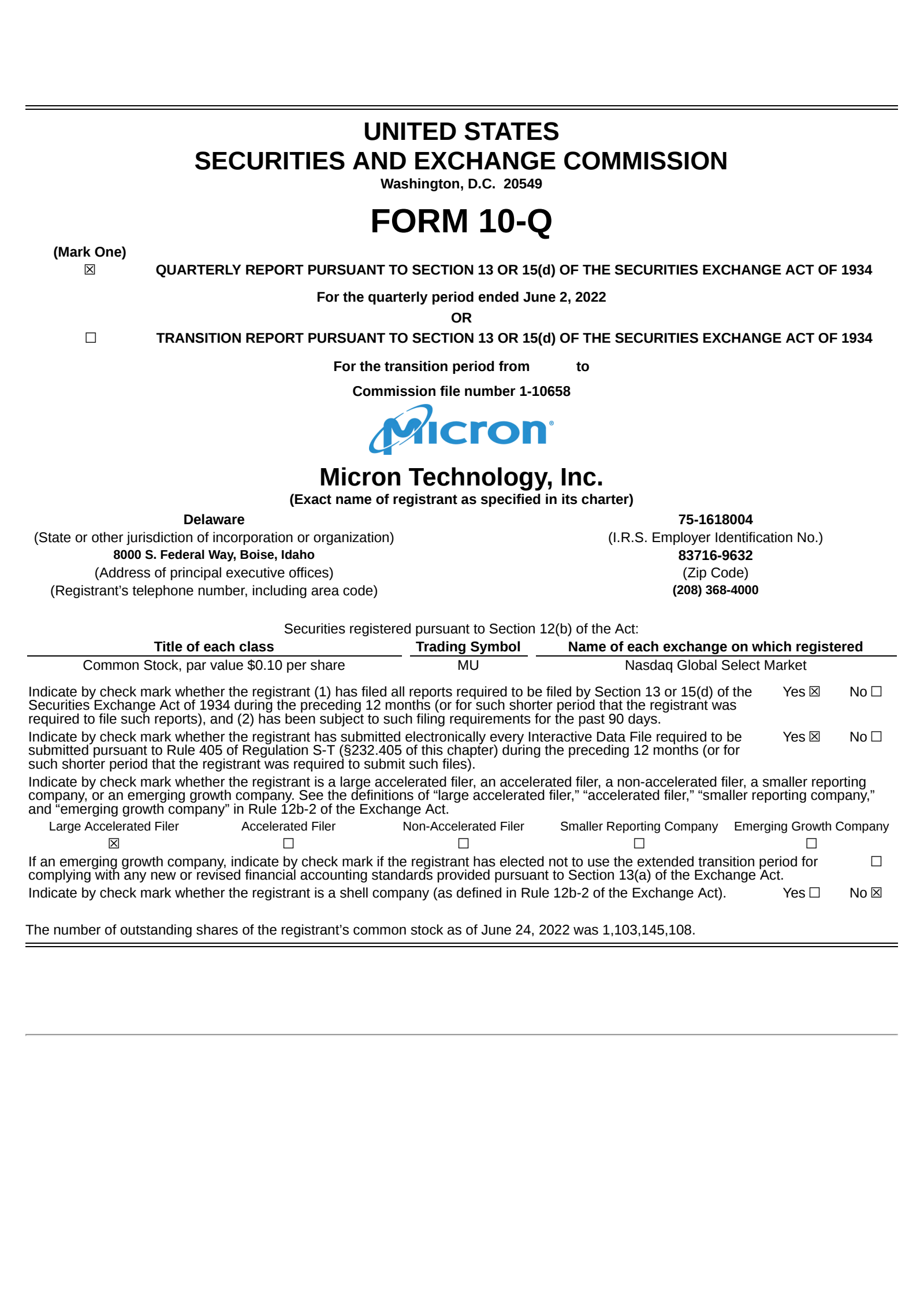 Micron Technology's Q3 2022 Quarterly Report