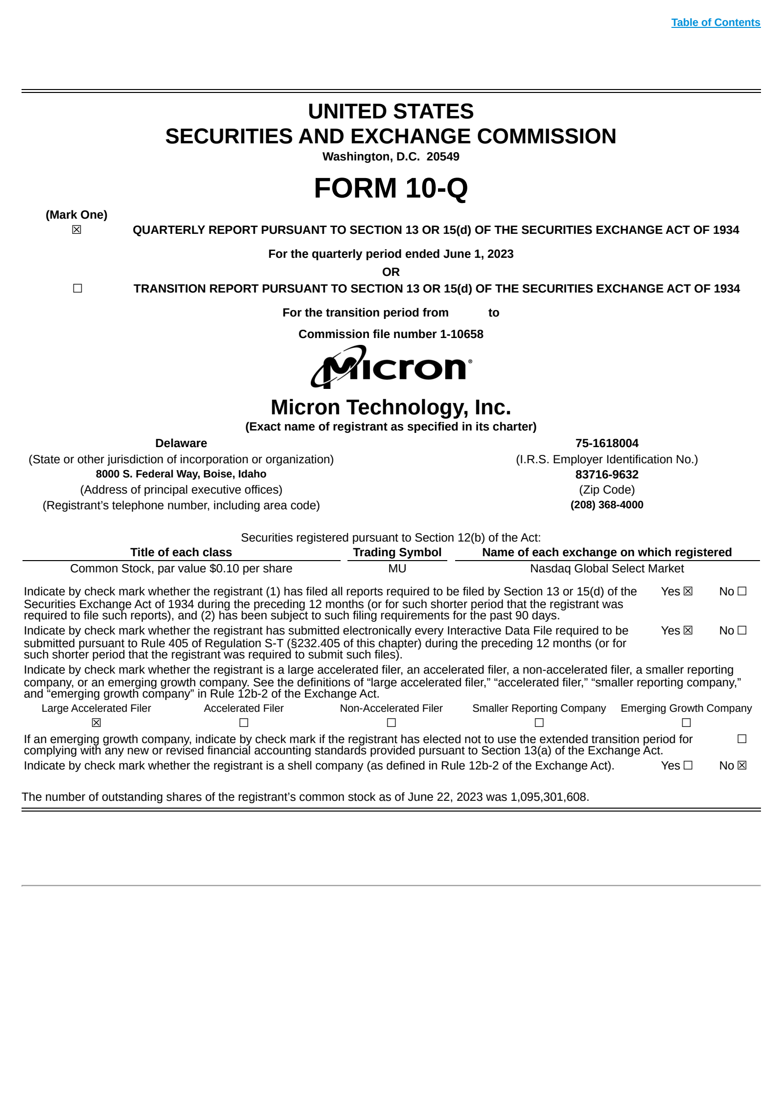 Micron Technology's Q3 2023 Quarterly Report