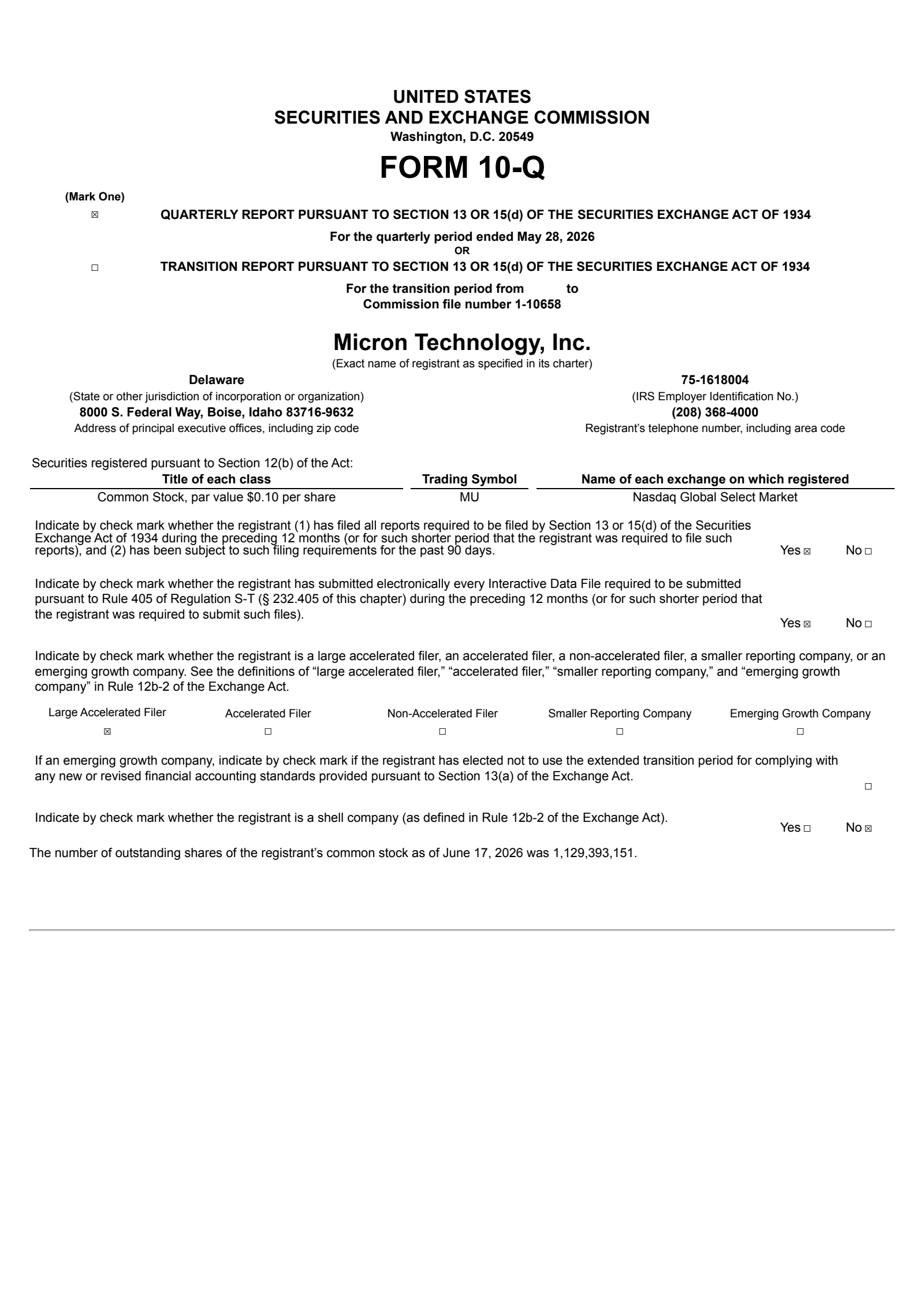Micron Technology's Q3 2026 Quarterly report