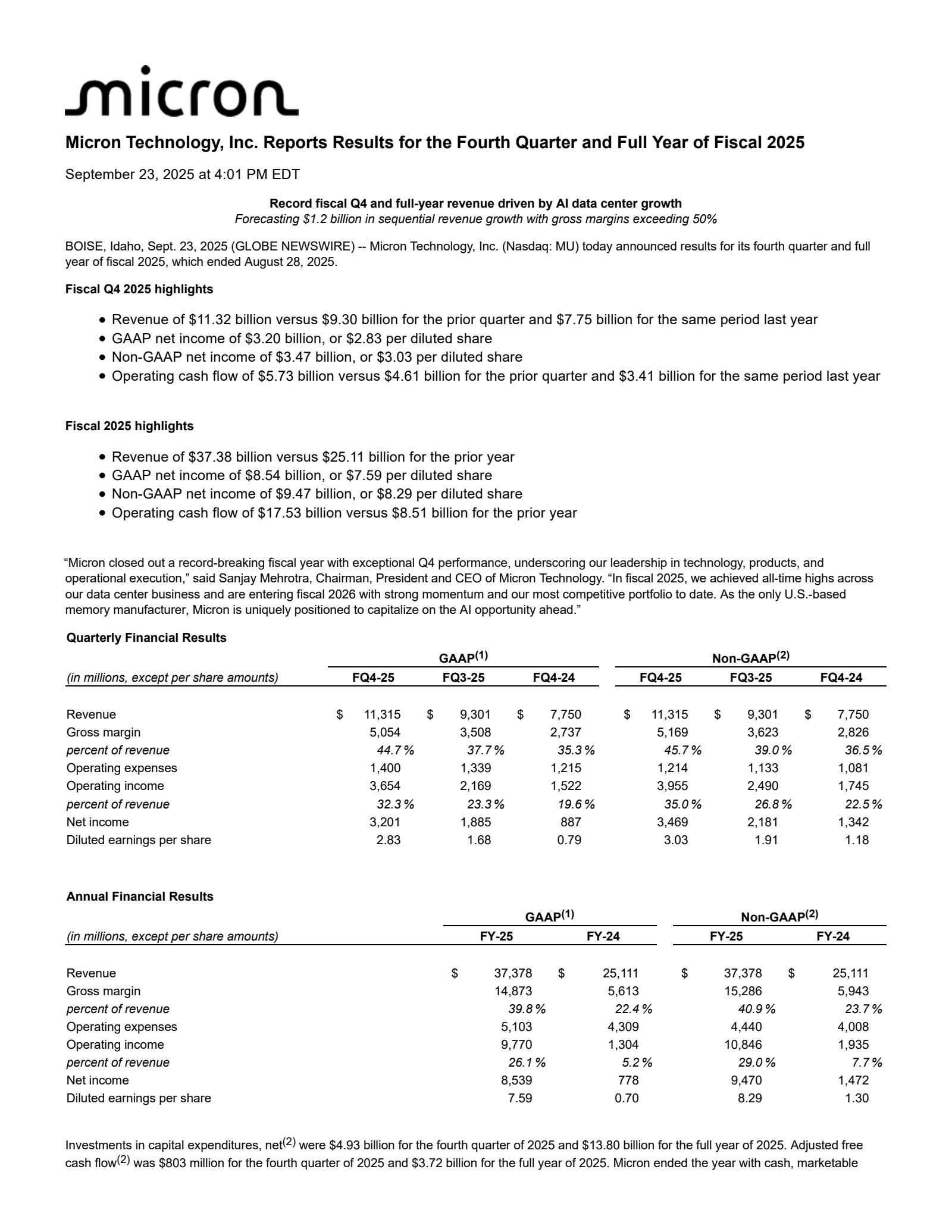 Micron Technology's Q4 2025 Earnings Release