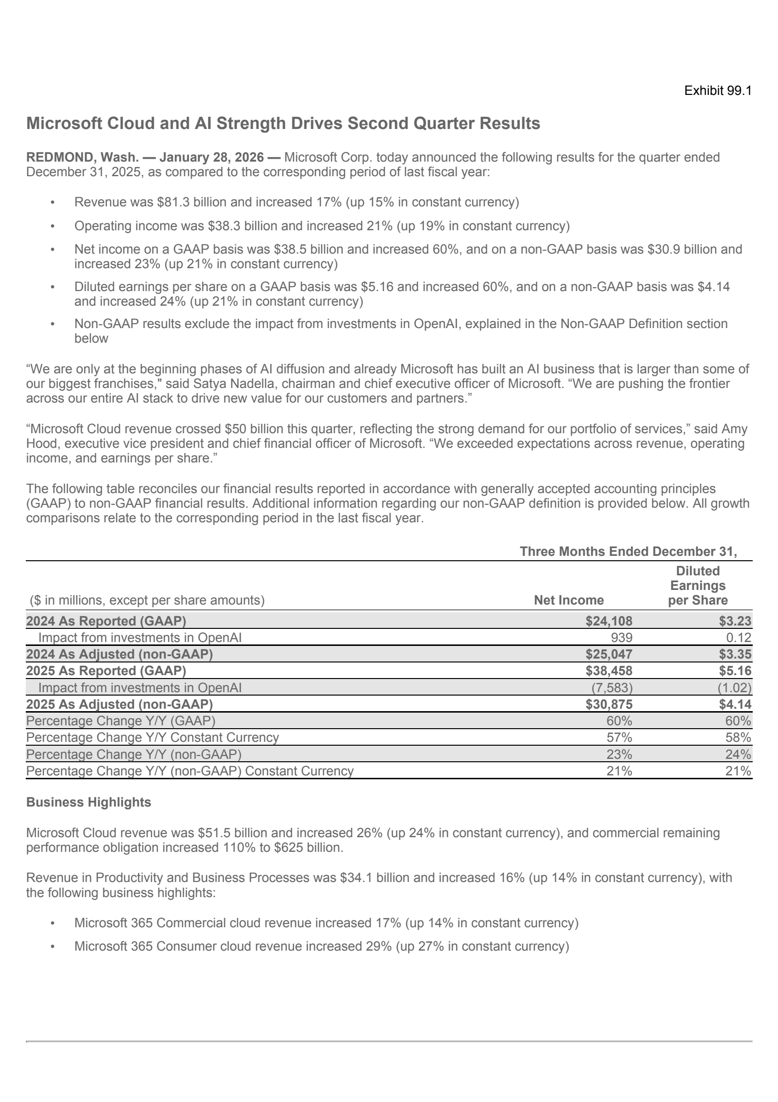 Microsoft's Q2 2026 Press Release