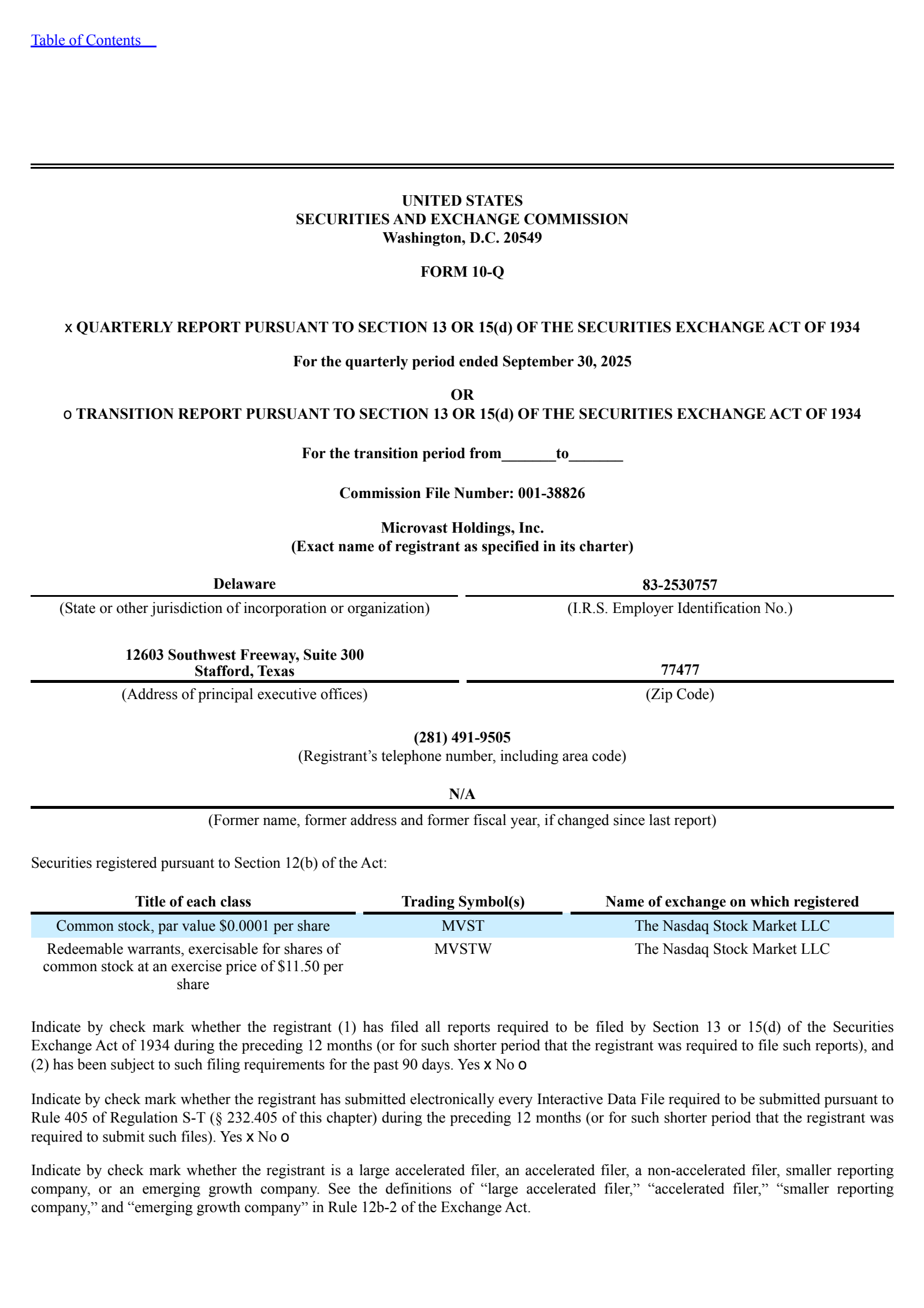 Microvast's Q3 2025 Quarterly Report