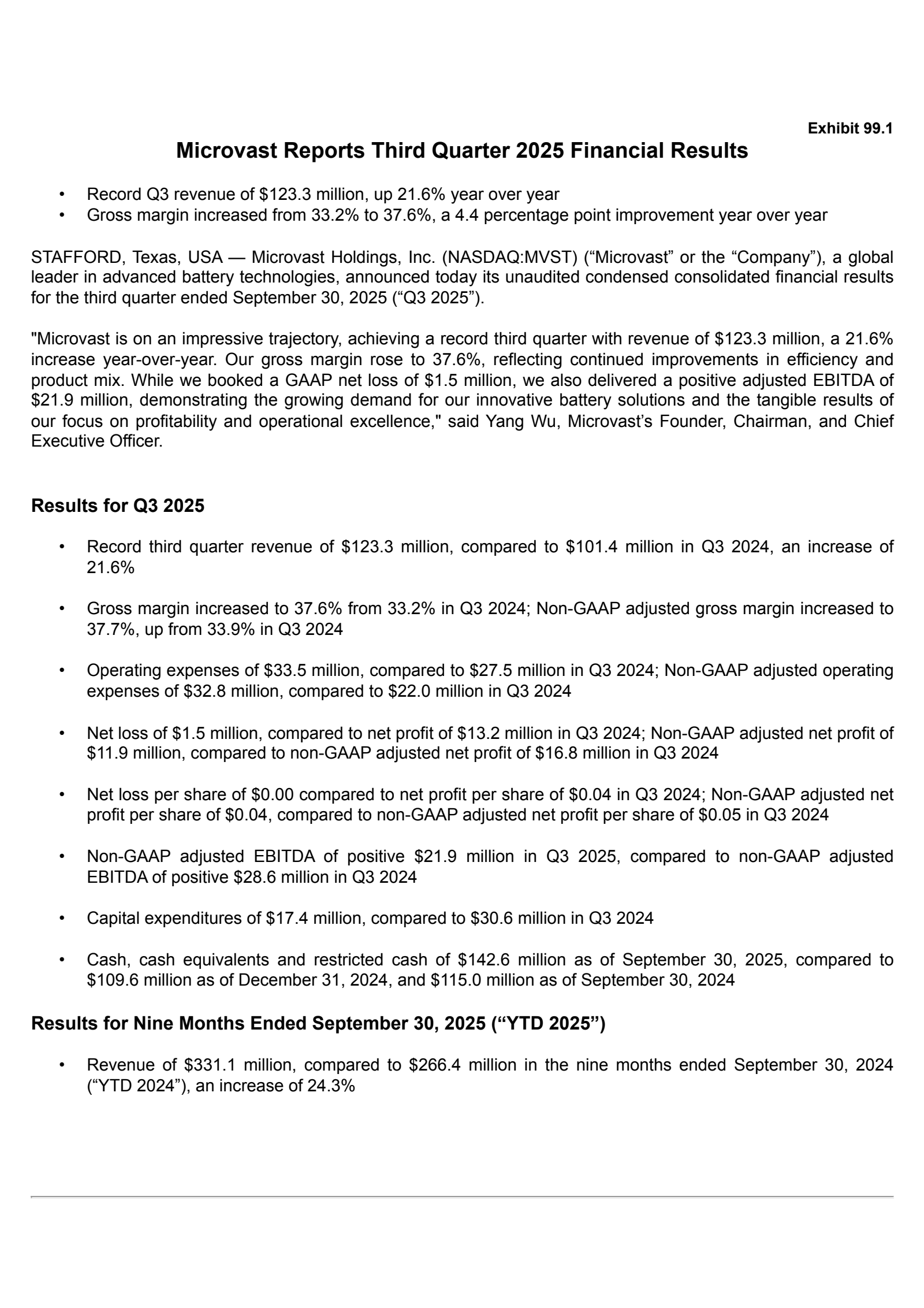 Microvast's Q3 2025 Earnings Release