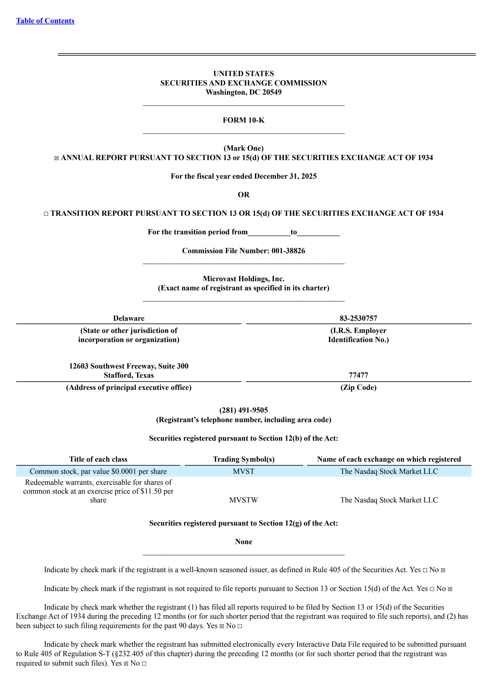 Microvast's Q4 2025 Annual report