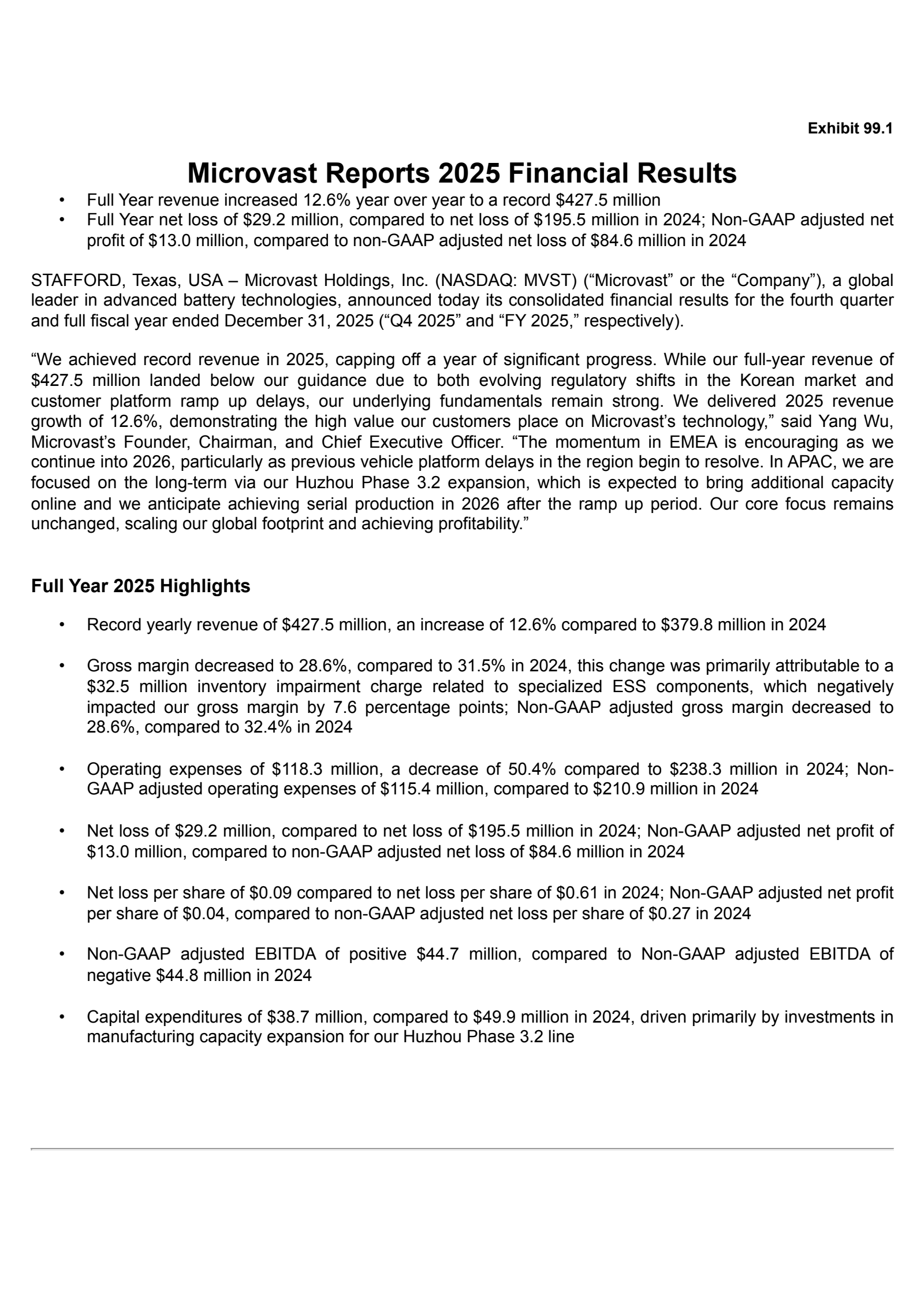 Microvast's Q4 2025 Press Release