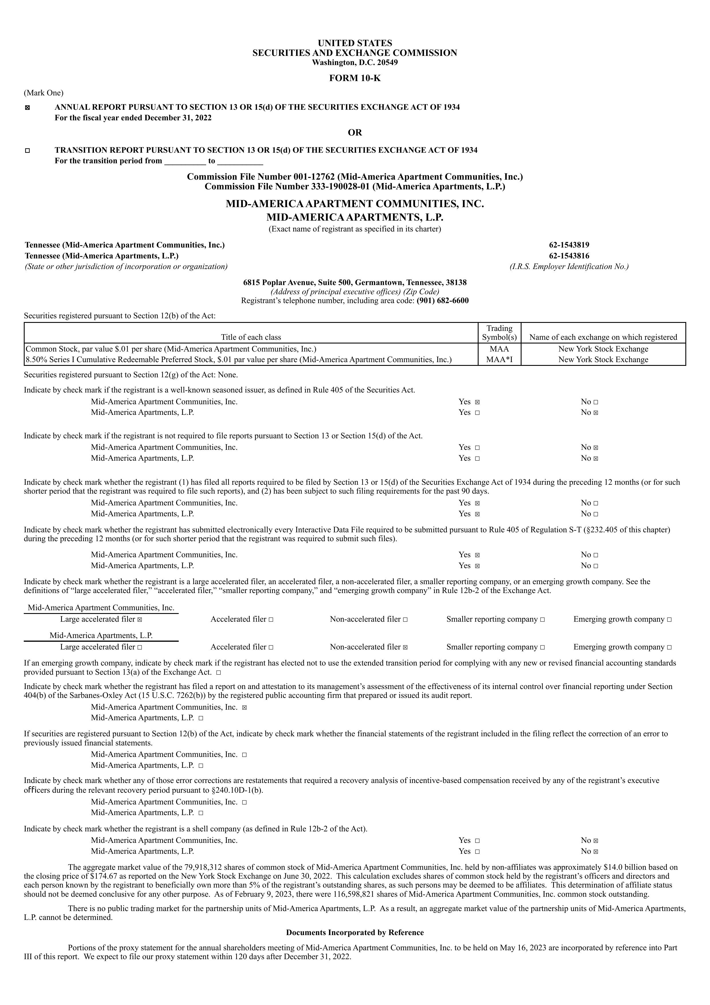 Mid-America Apartment Communities' Q4 2022 Annual report