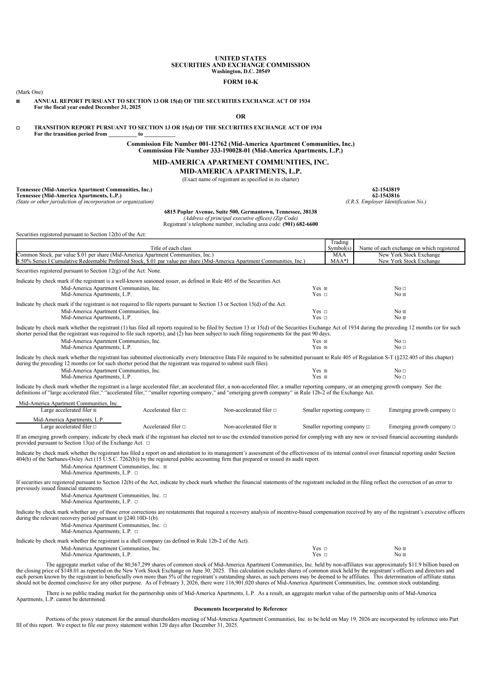 Mid-America Apartment Communities' Q4 2025 Annual report