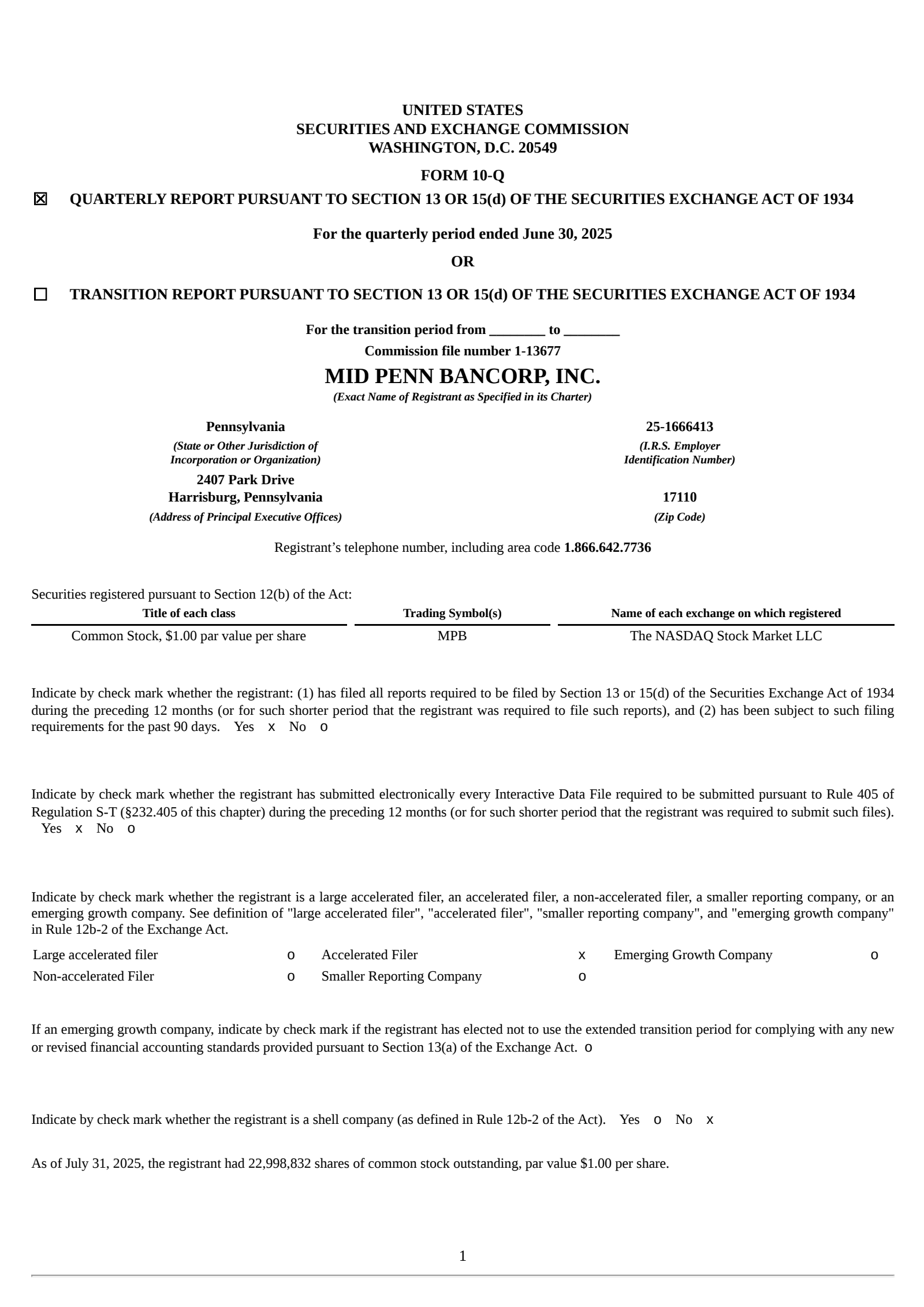 Mid Penn Bancorp's Q2 2025 Quarterly report