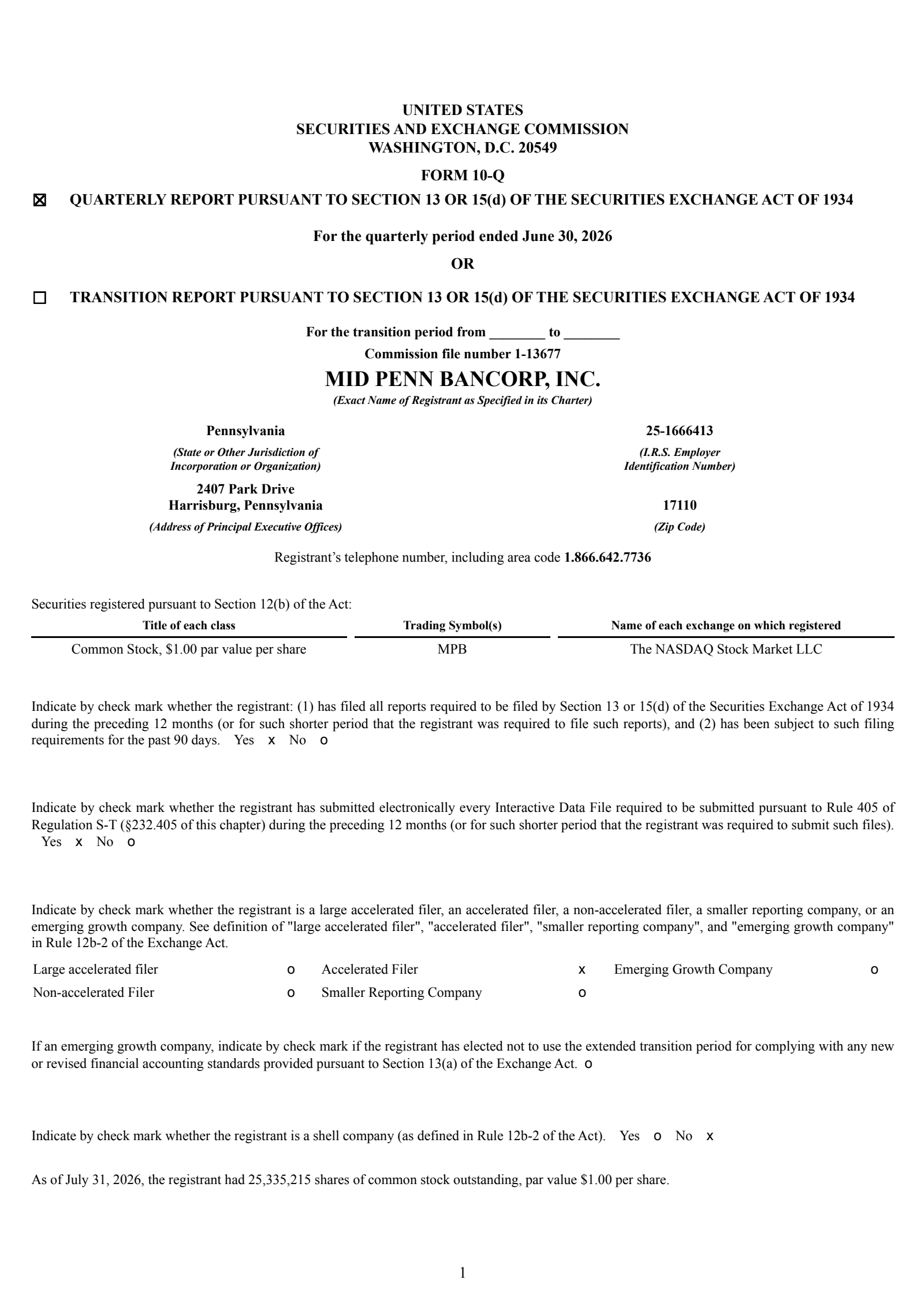 Mid Penn Bancorp's Q2 2026 Quarterly report