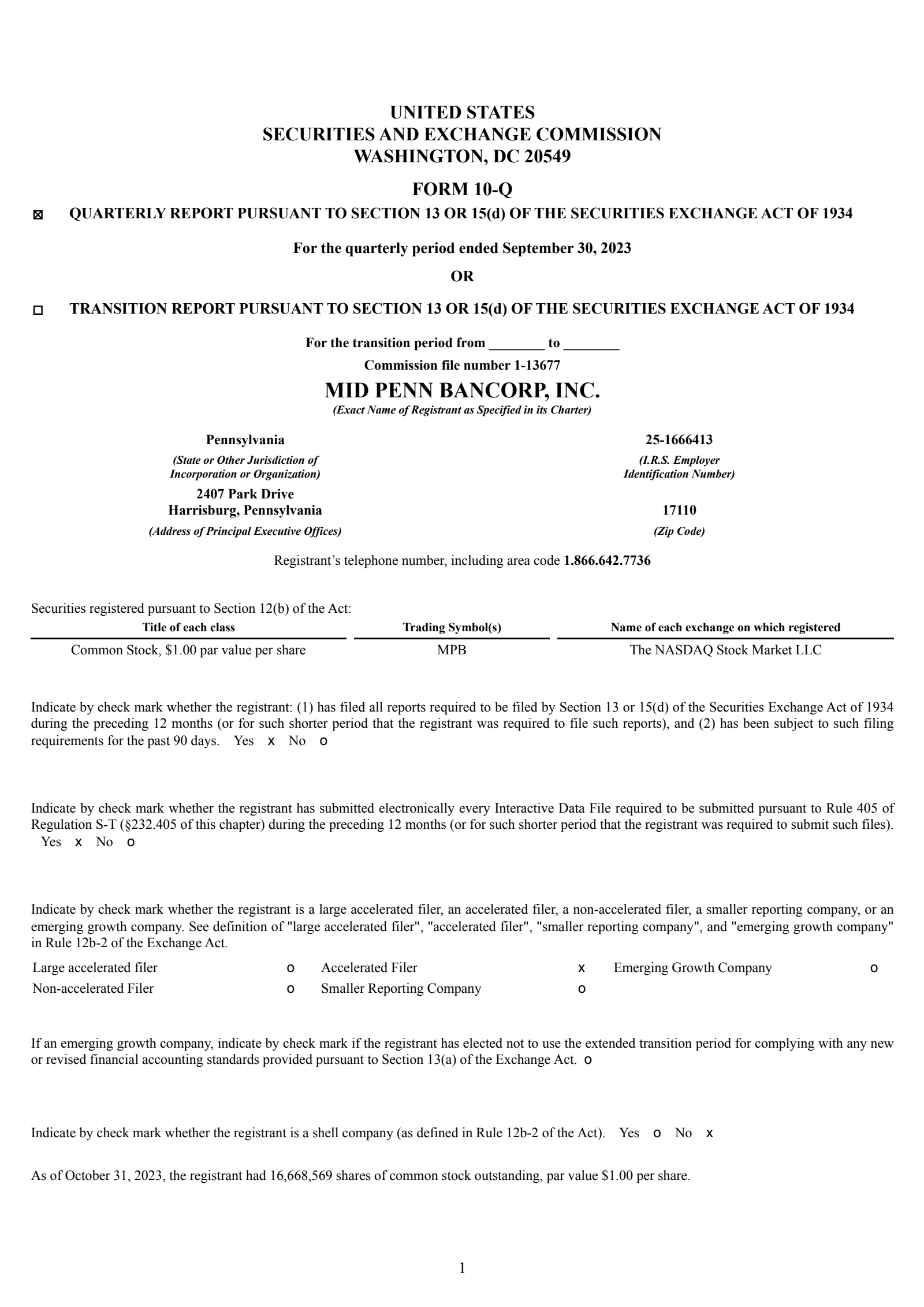 Mid Penn Bancorp's Q3 2023 Quarterly report