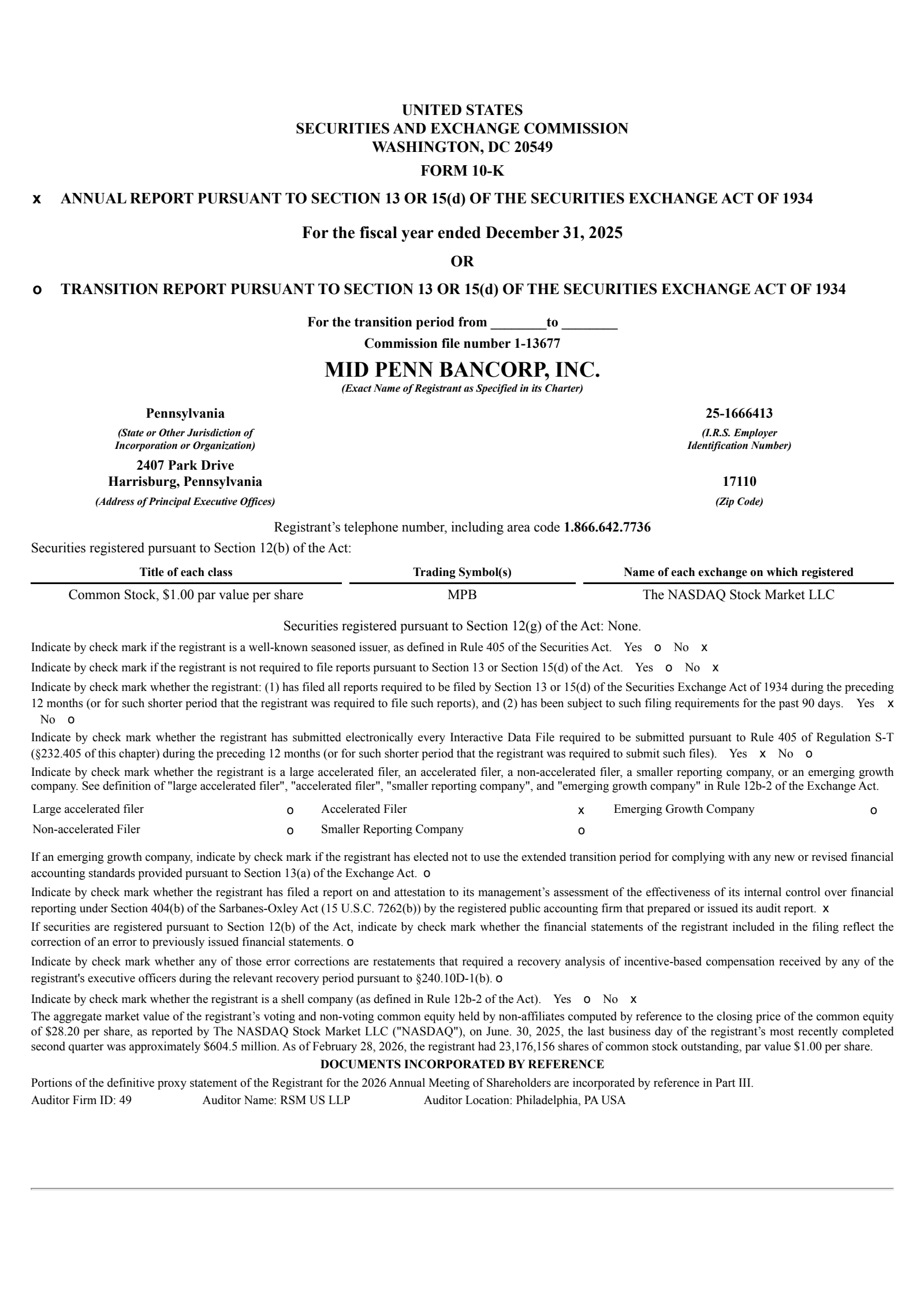 Mid Penn Bancorp's Q4 2025 Annual report