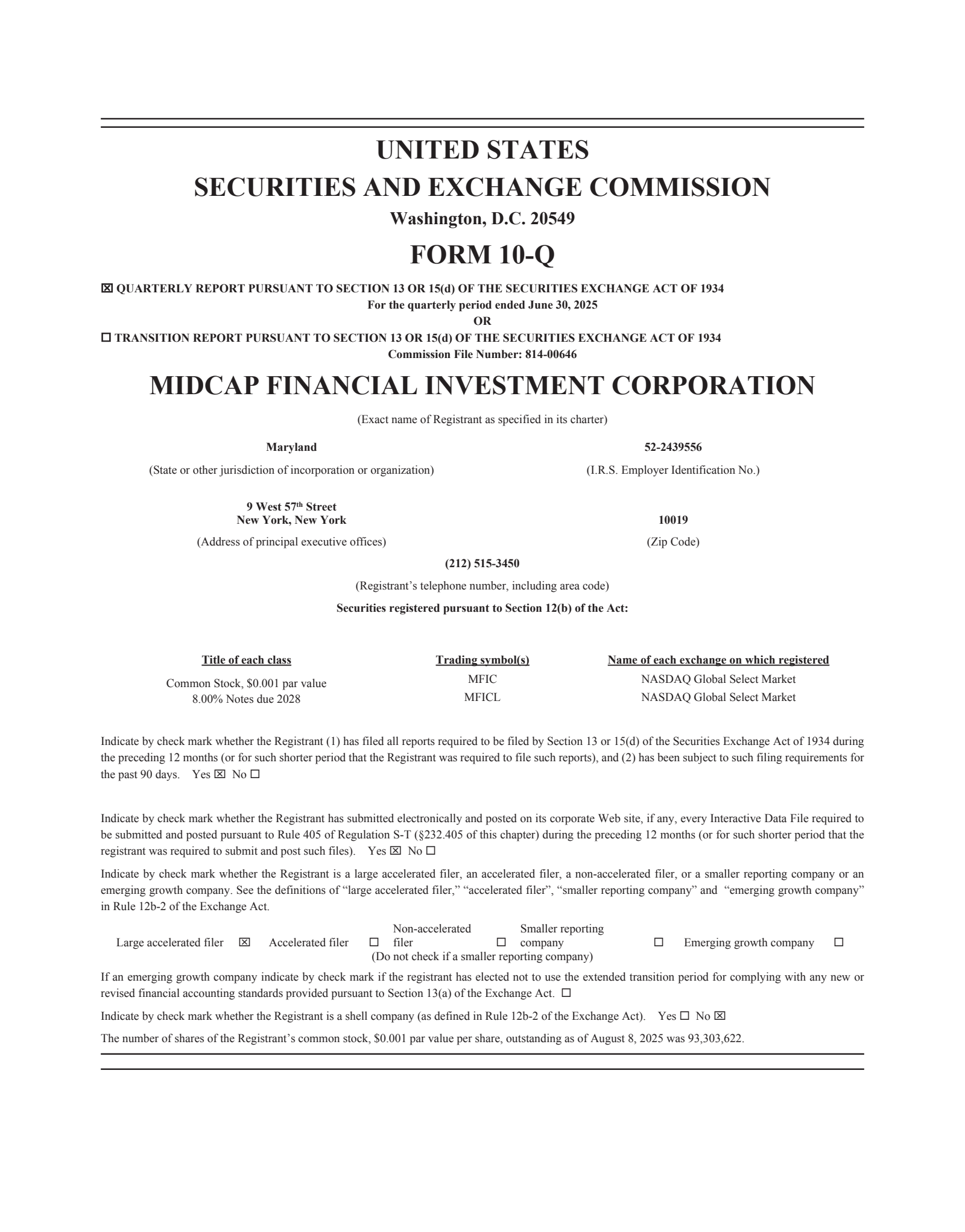 MidCap Financial Investment's Q2 2025 Quarterly report