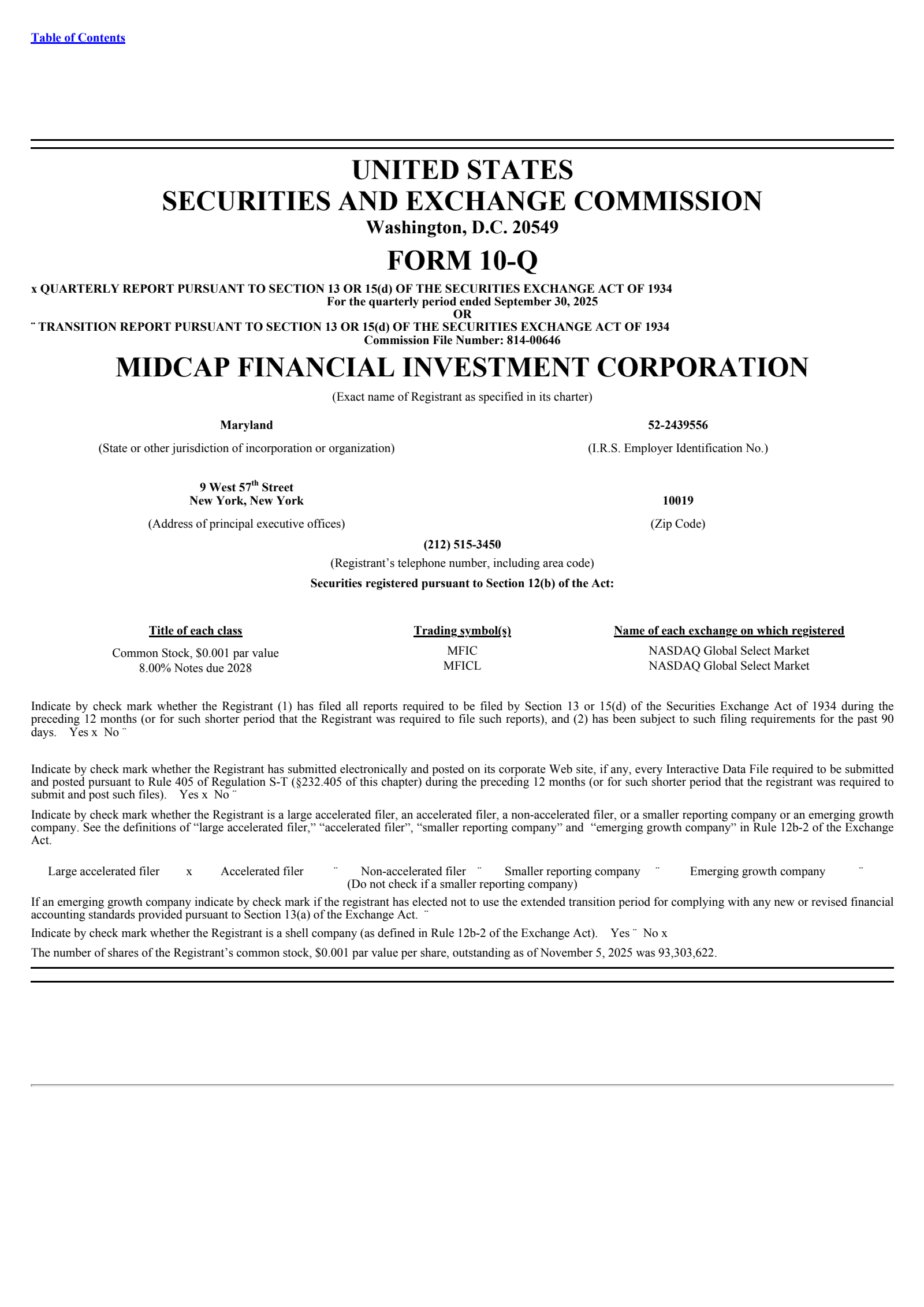 MidCap Financial Investment's Q3 2025 Quarterly report