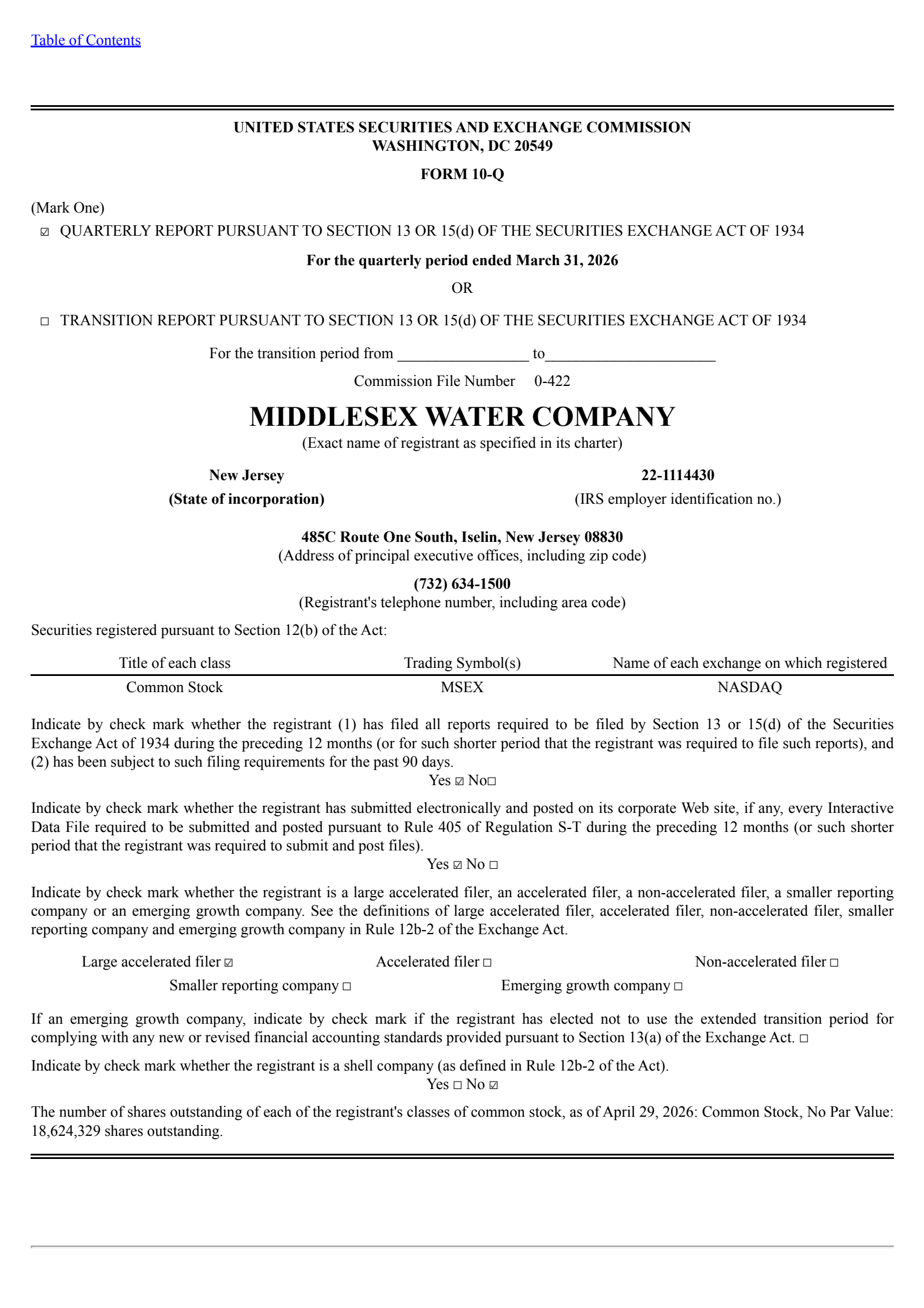Middlesex Water's Q1 2026 Quarterly report