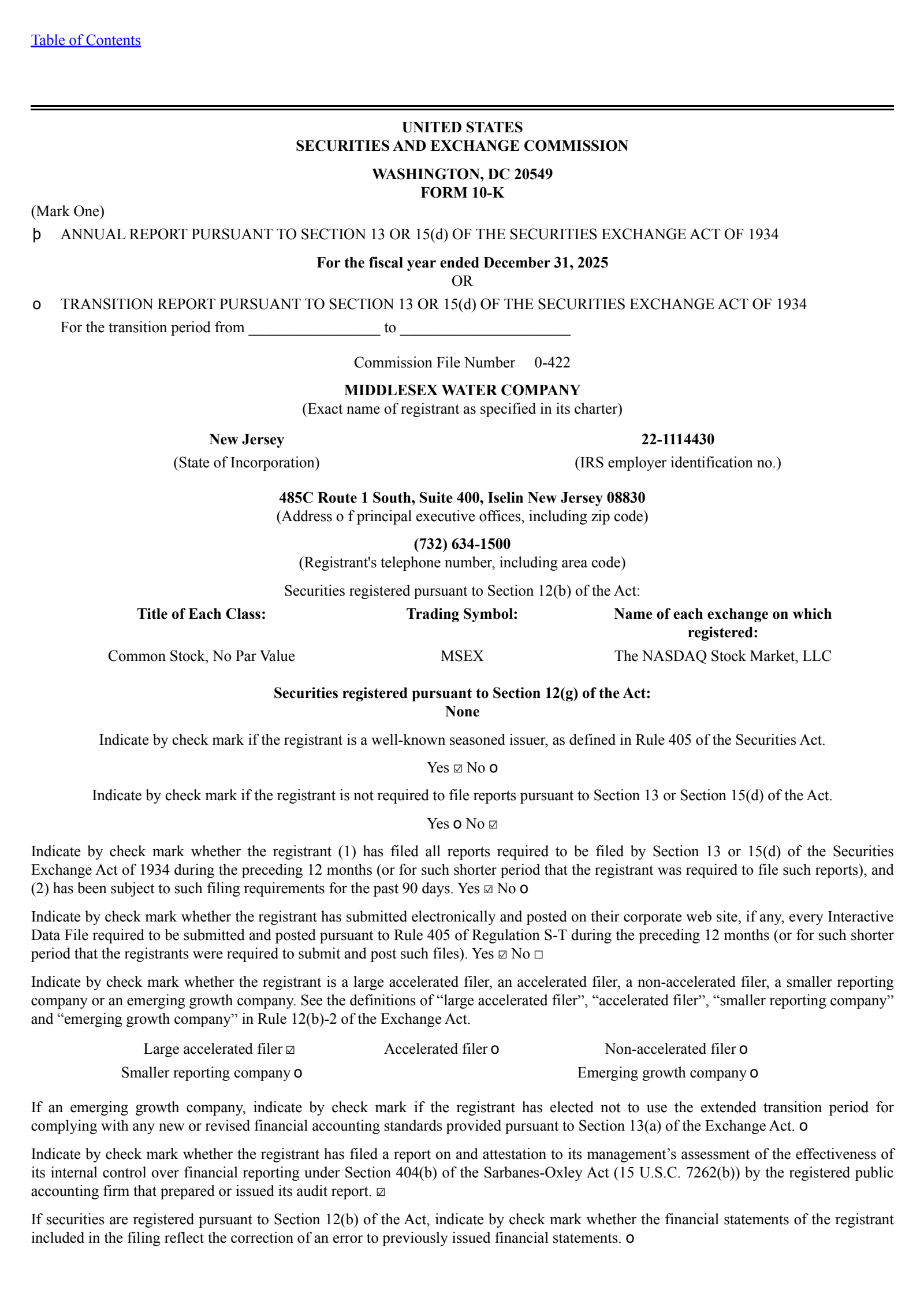 Middlesex Water's Q4 2025 Annual report