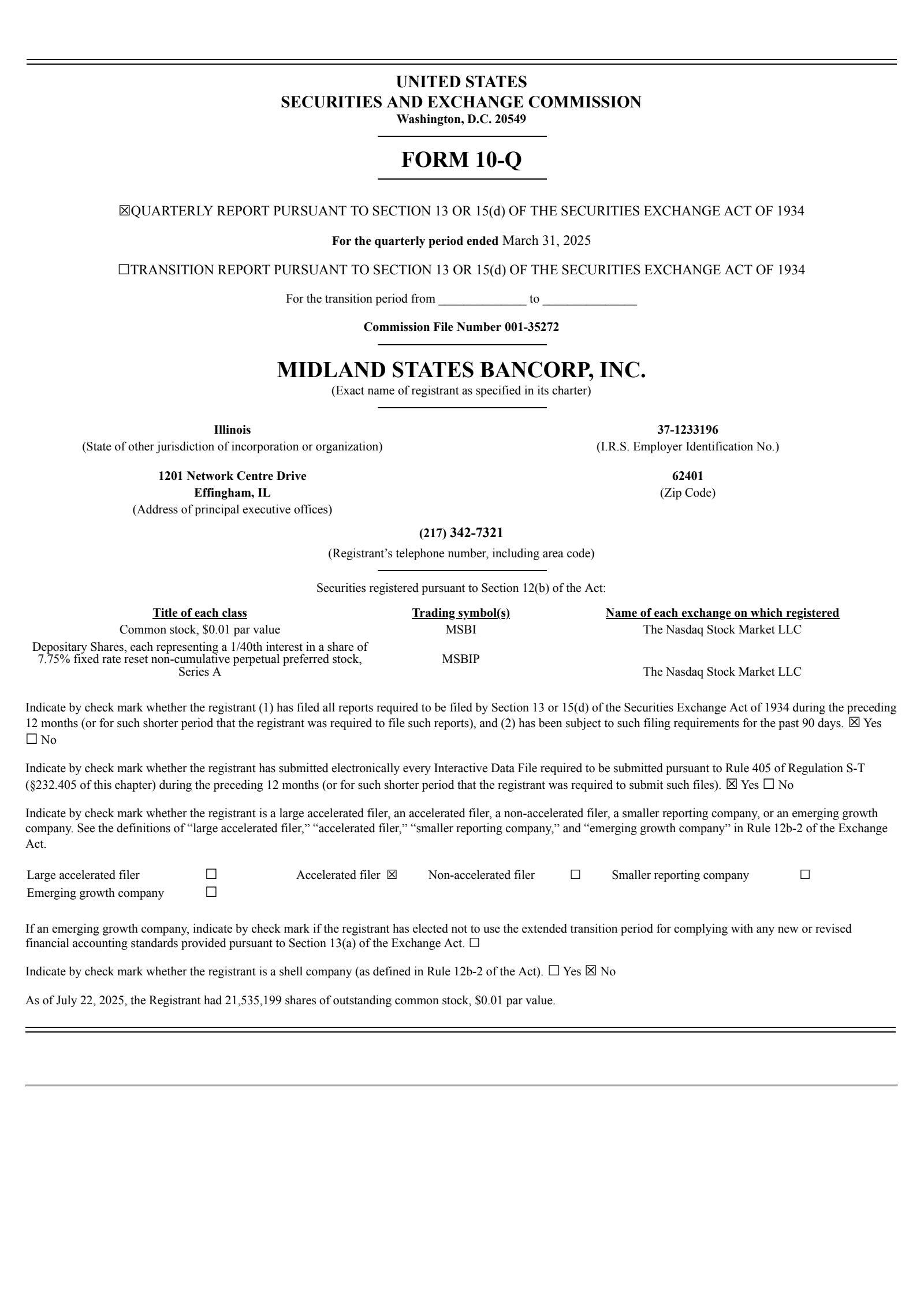 Midland States Bancorp's Q1 2025 Quarterly Report