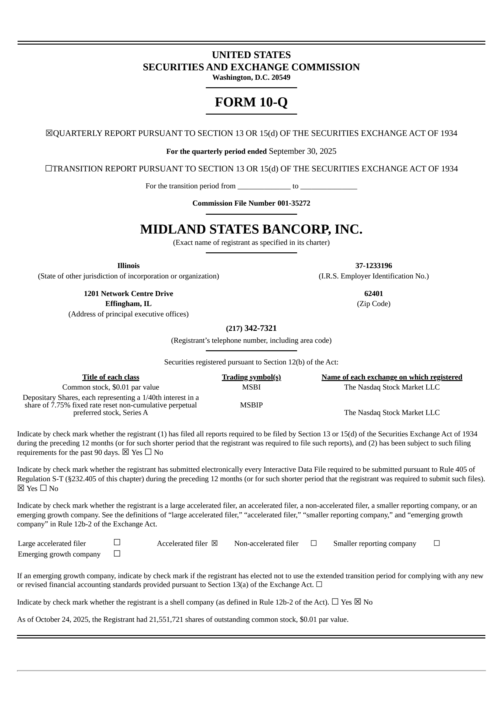Midland States Bancorp's Q3 2025 Quarterly Report