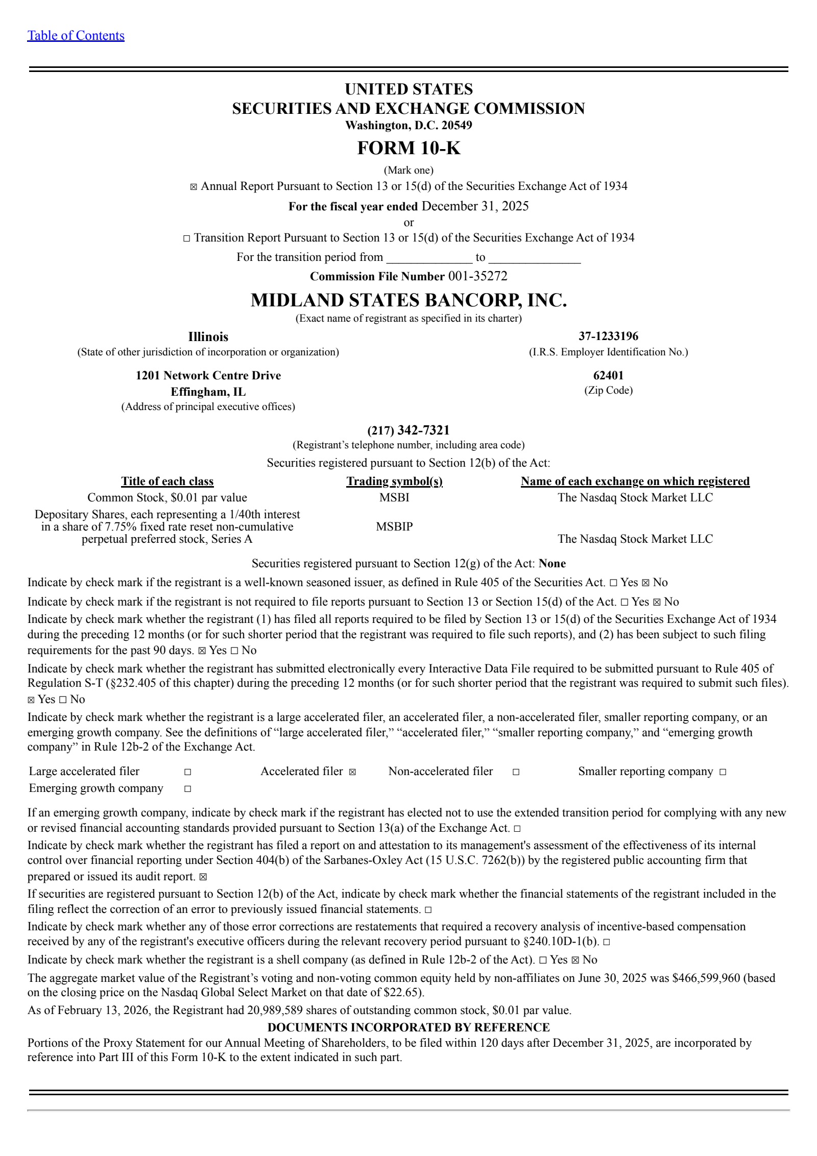 Midland States Bancorp's Q4 2025 Annual report