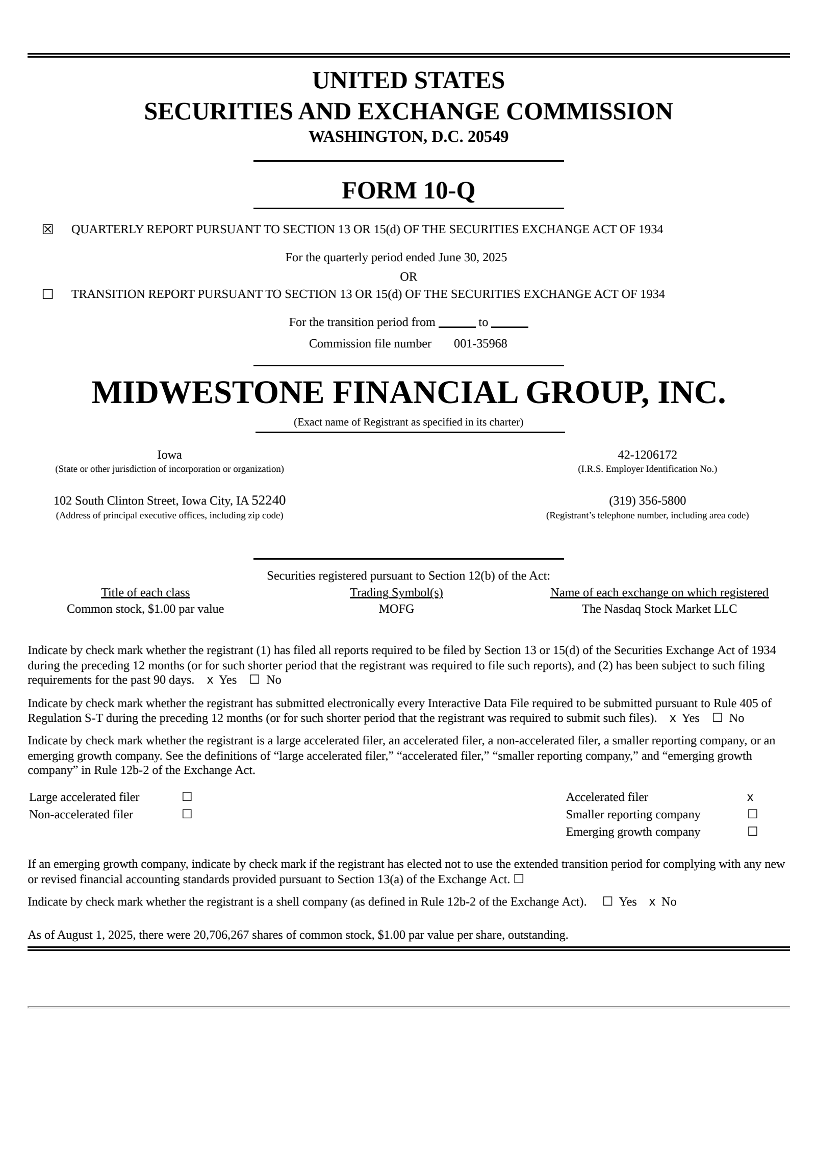 MidWestOne Financial Group's Q2 2025 Quarterly report