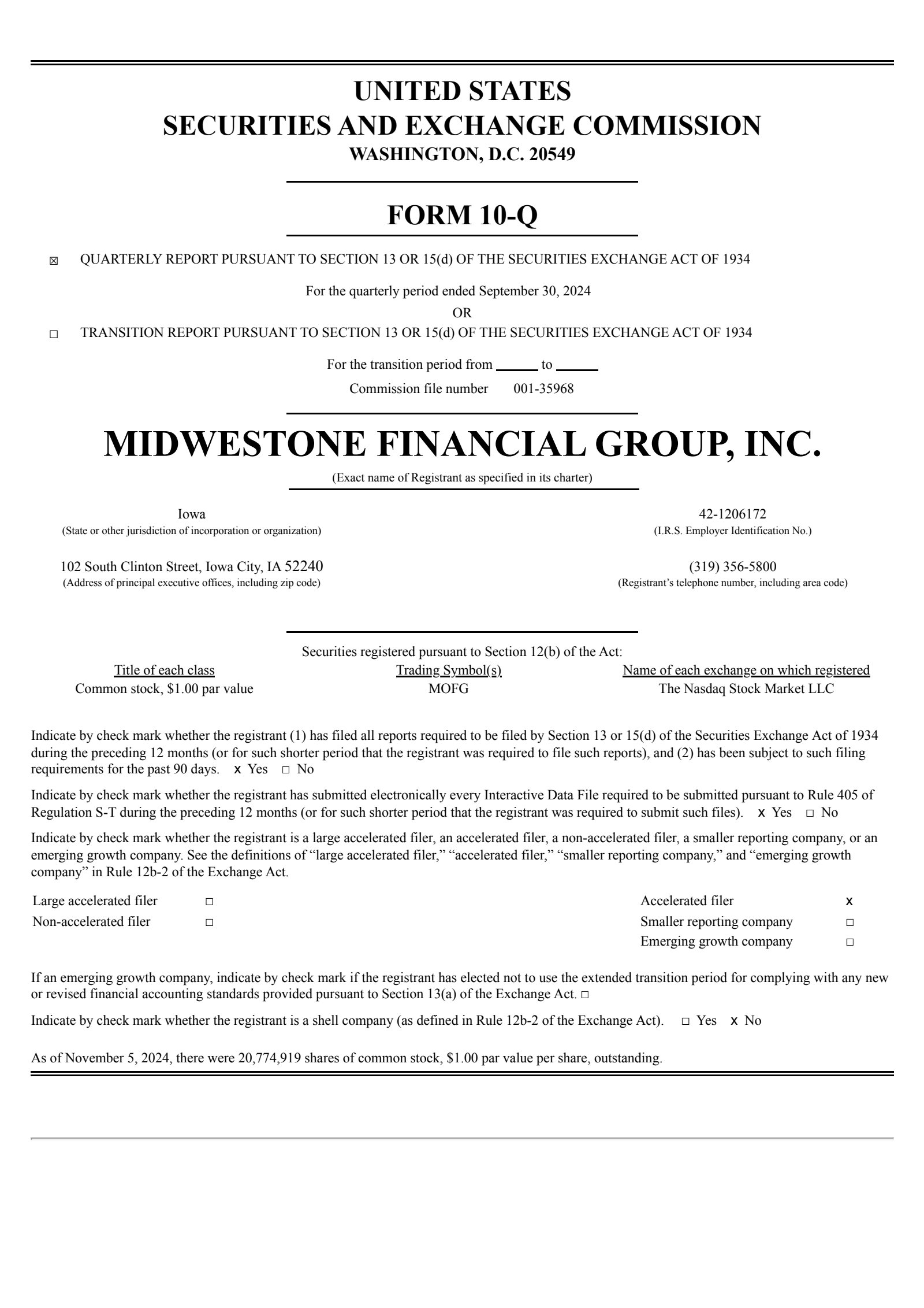 MidWestOne Financial Group's Q3 2024 Quarterly report