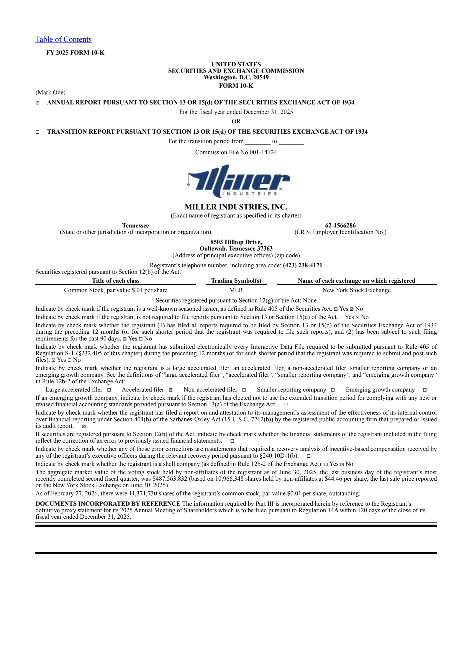 Miller Industries' Q4 2025 Annual report