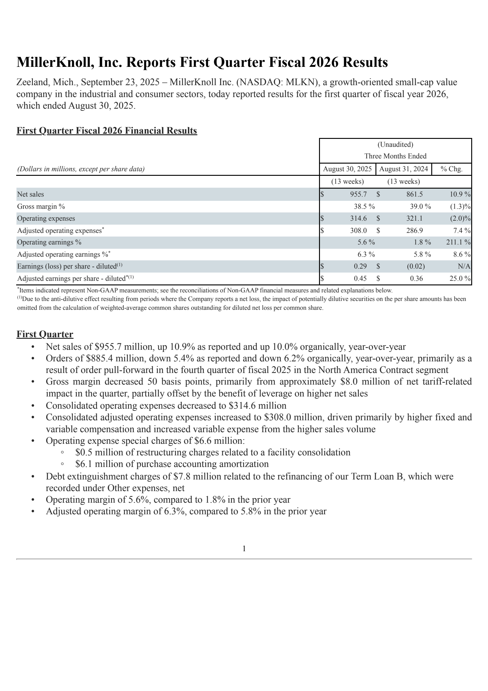 MillerKnoll's Q1 2026 Earnings Release