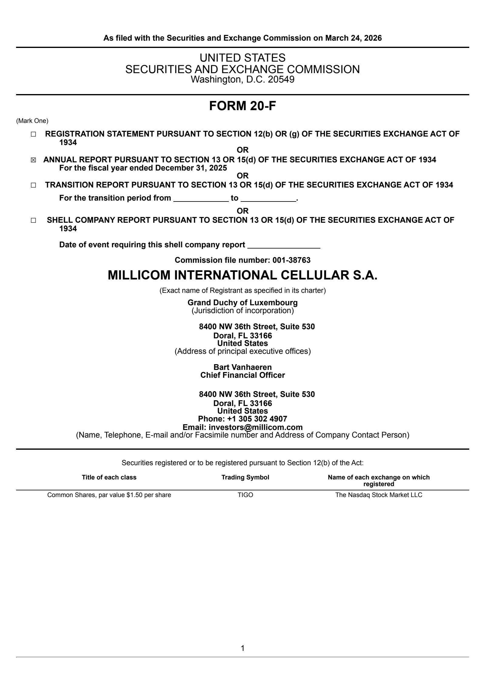 Millicom International Cellular's Q4 2025 Annual report