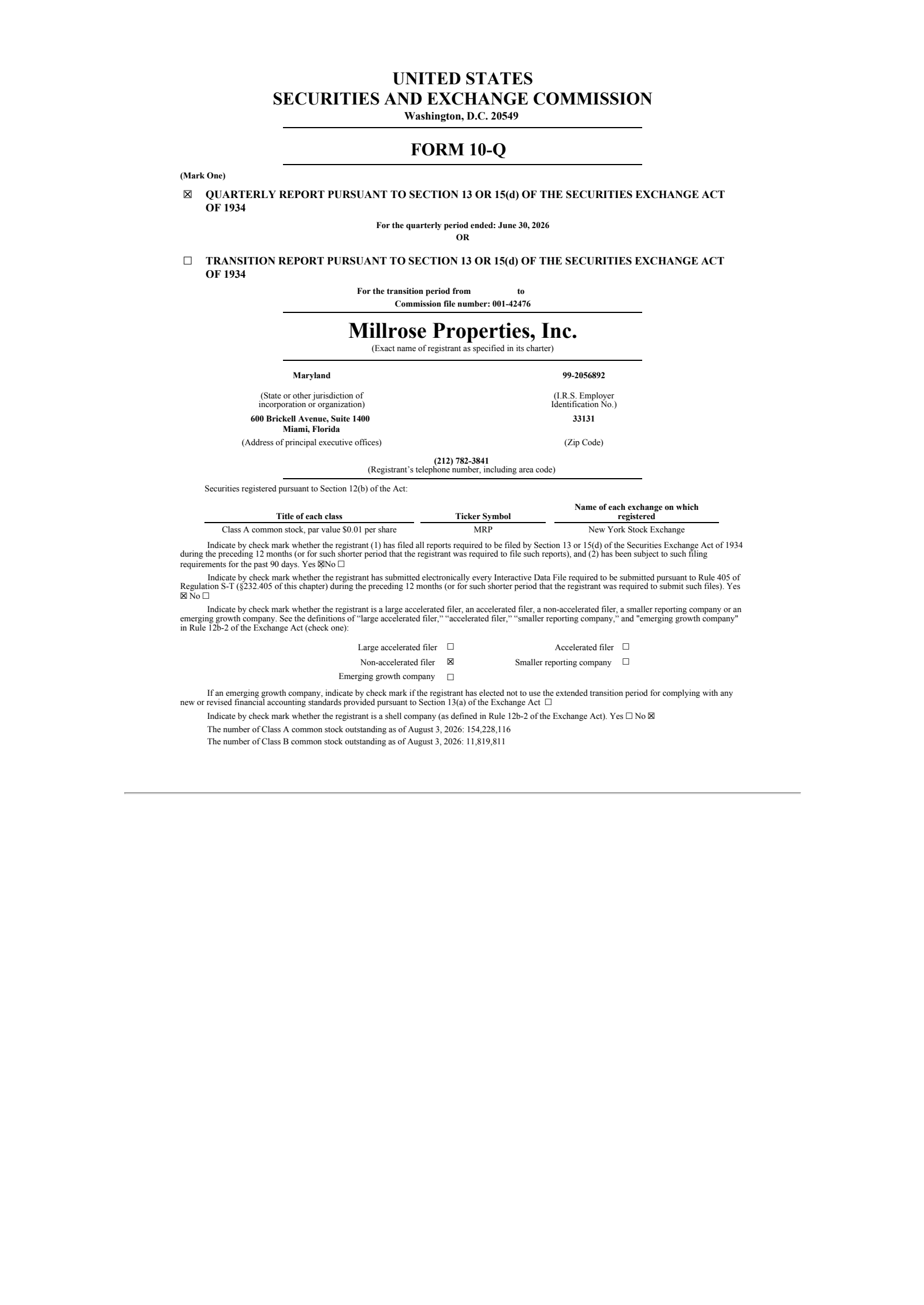 Millrose Properties' Q2 2026 Quarterly report