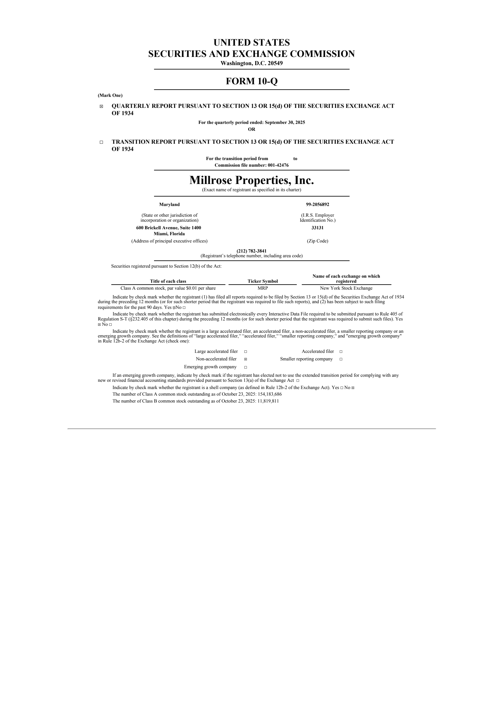 Millrose Properties' Q3 2025 Quarterly Report