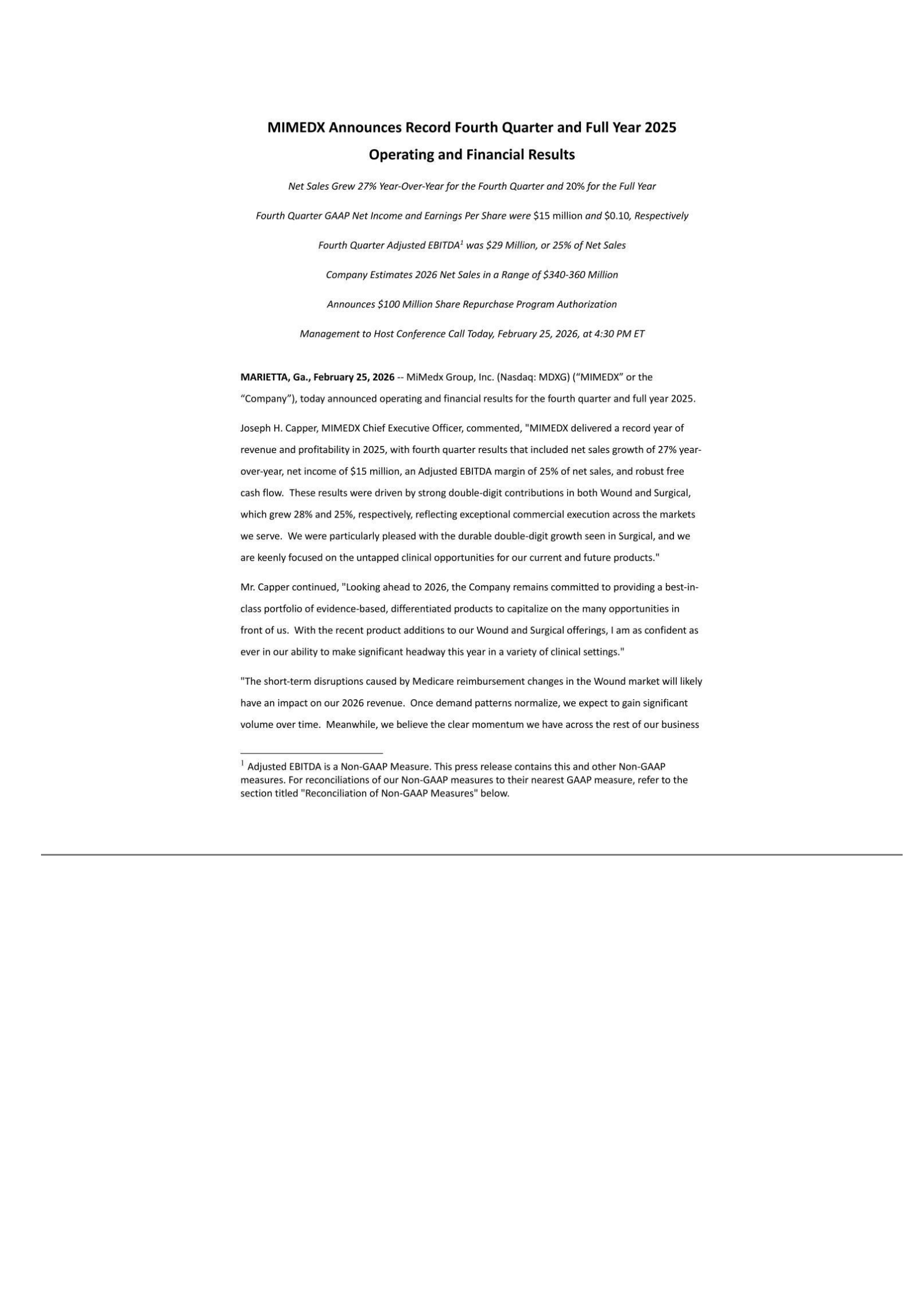 MiMedx Group's Q4 2025 Press Release