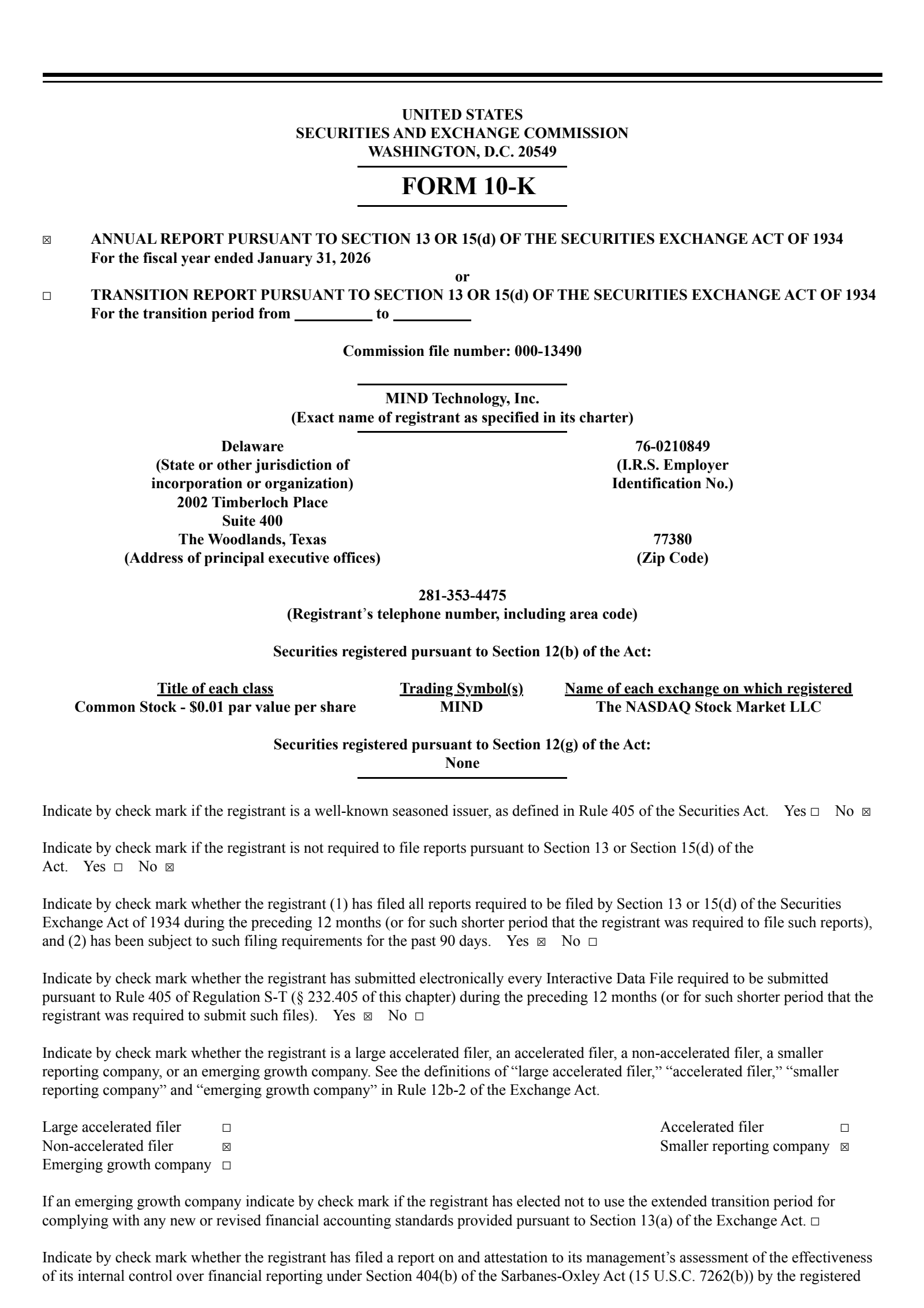 MIND Technology's Q4 2026 Annual report