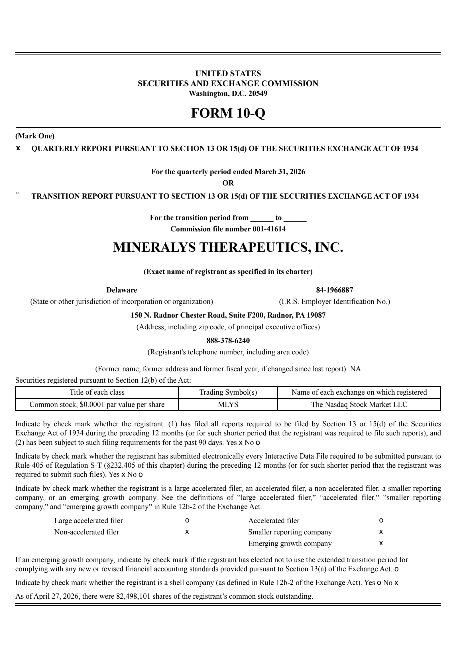 Mineralys Therapeutics' Q1 2026 Quarterly report