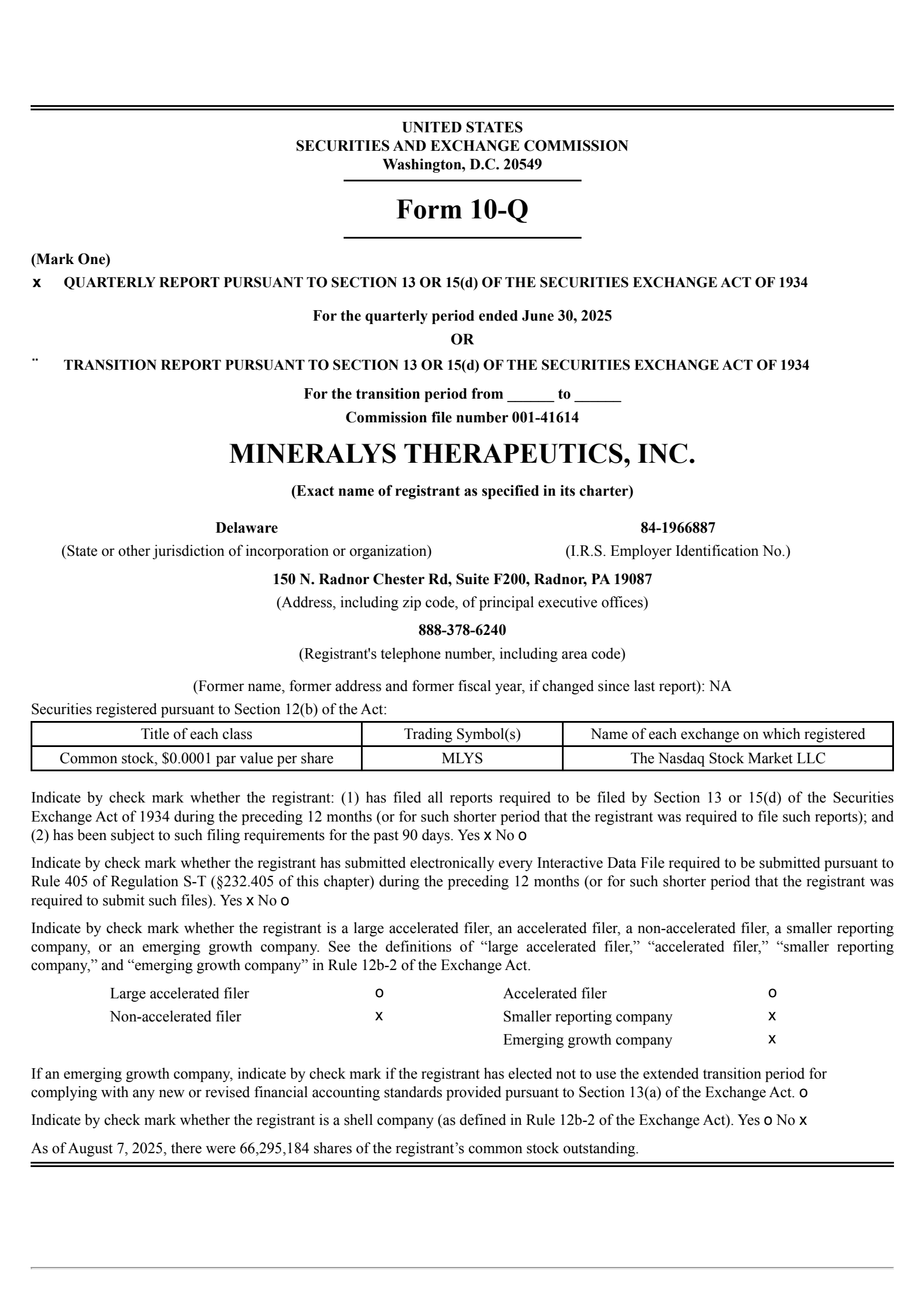 Mineralys Therapeutics' Q2 2025 Quarterly report