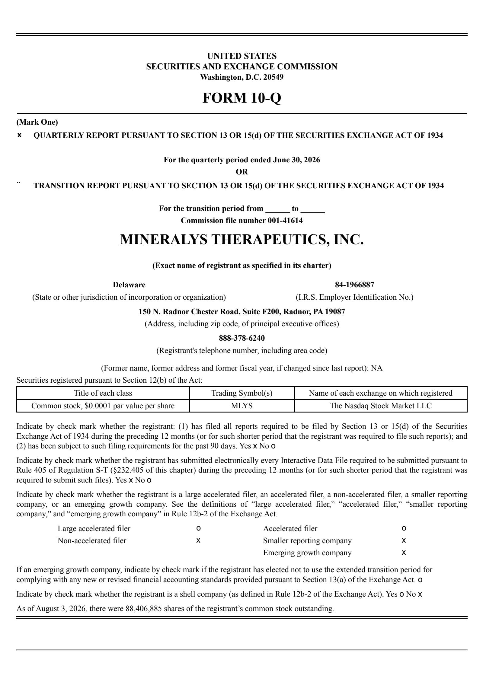 Mineralys Therapeutics' Q2 2026 Quarterly report