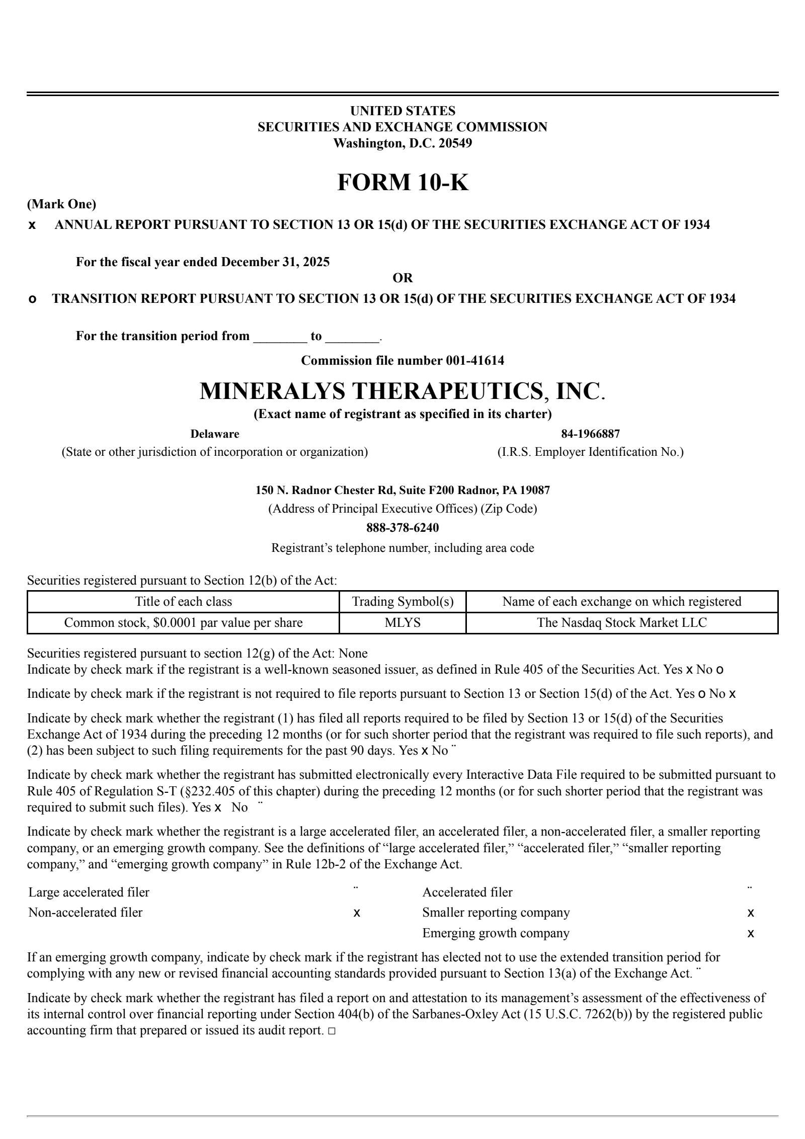 Mineralys Therapeutics' Q4 2025 Annual report