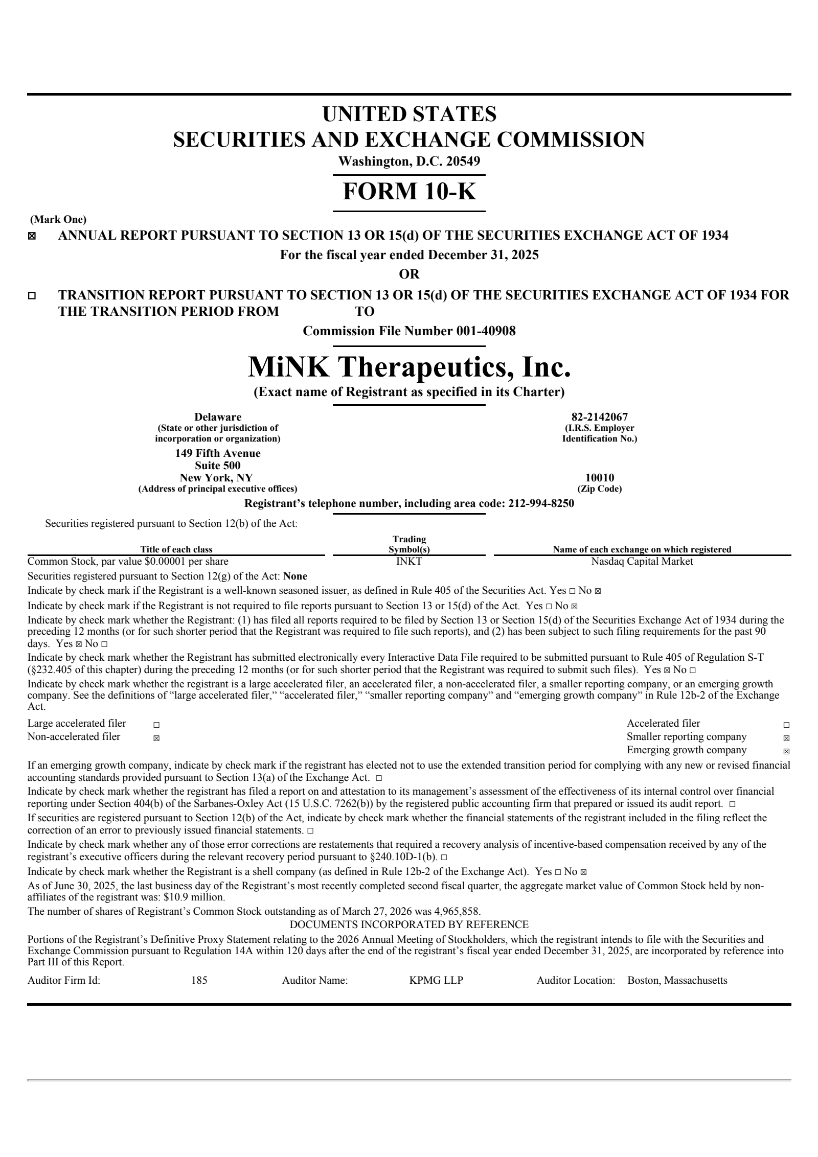 MiNK Therapeutics' Q4 2025 Annual report