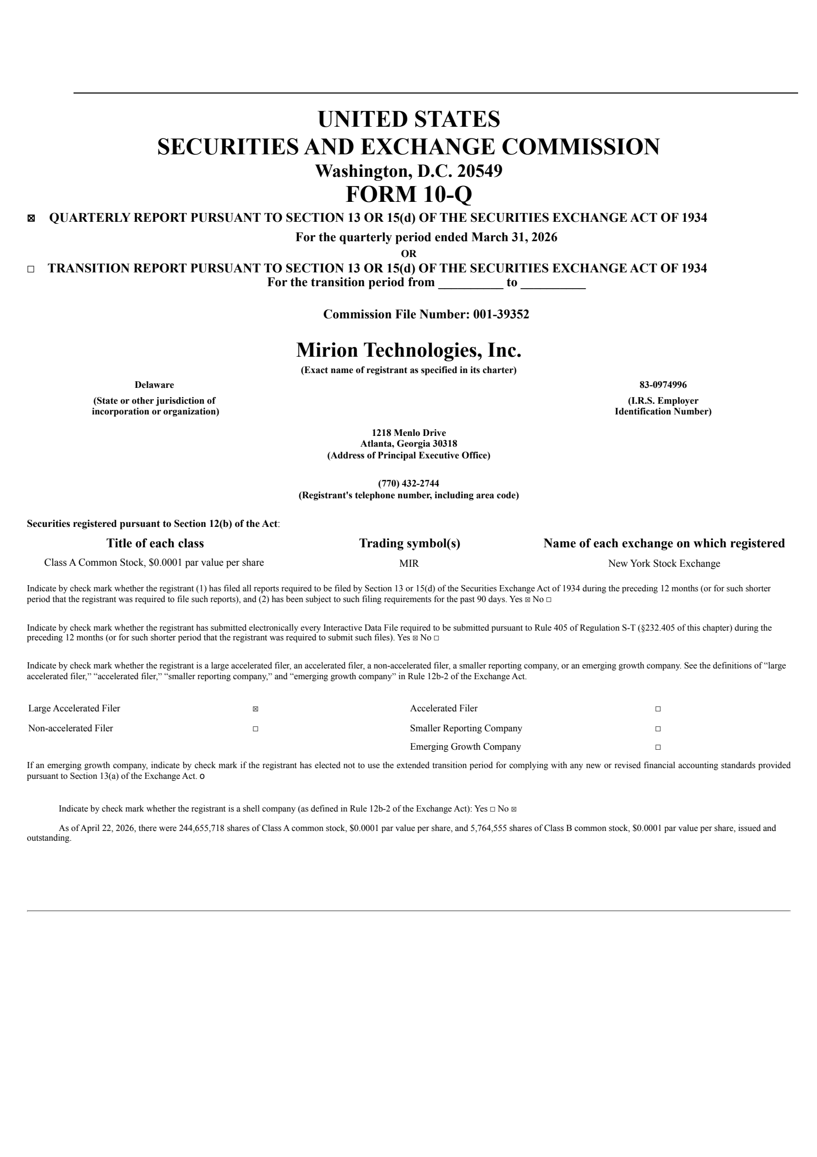 Mirion Technologies' Q1 2026 Quarterly report
