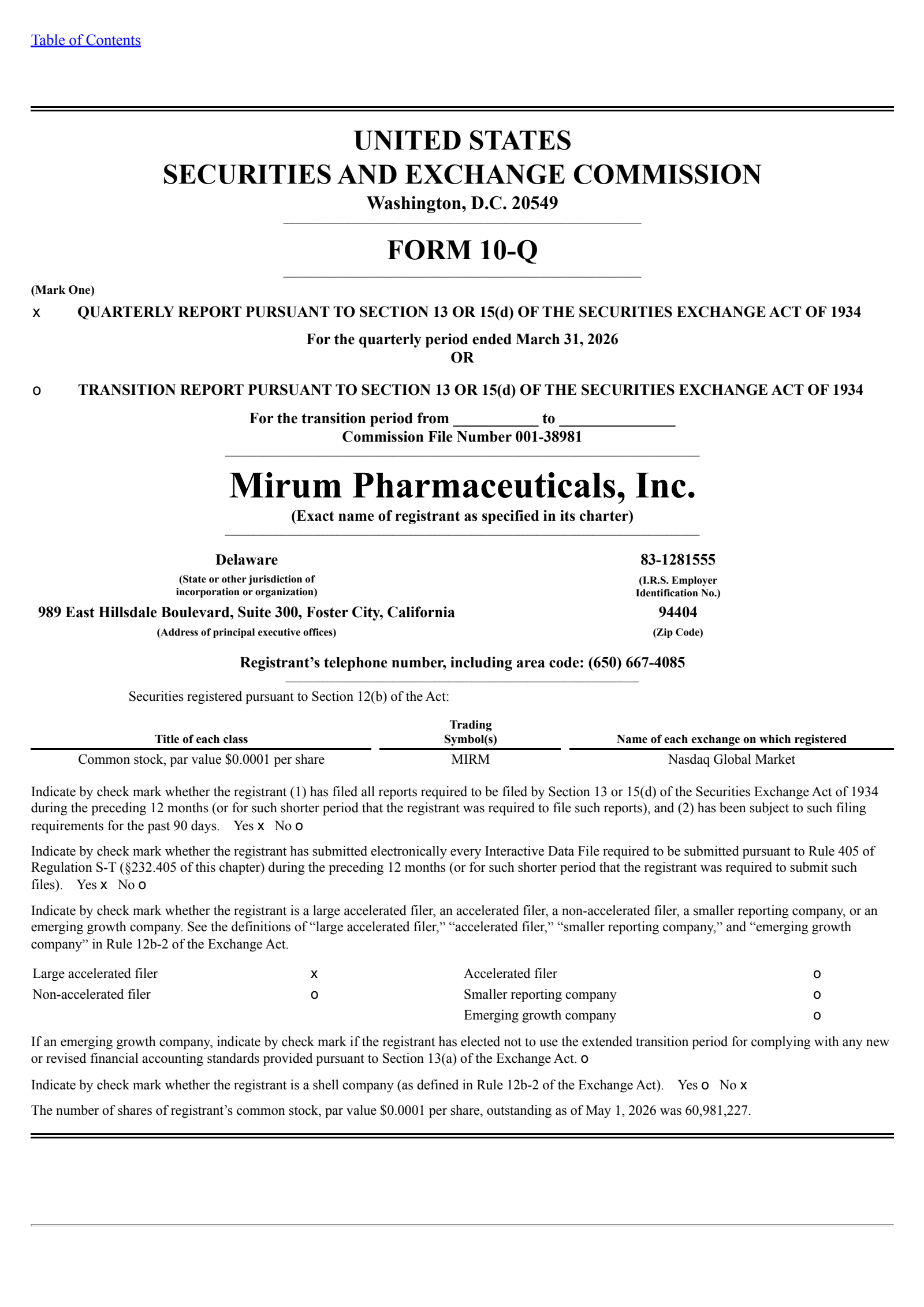 Mirum Pharmaceuticals' Q1 2026 Quarterly report