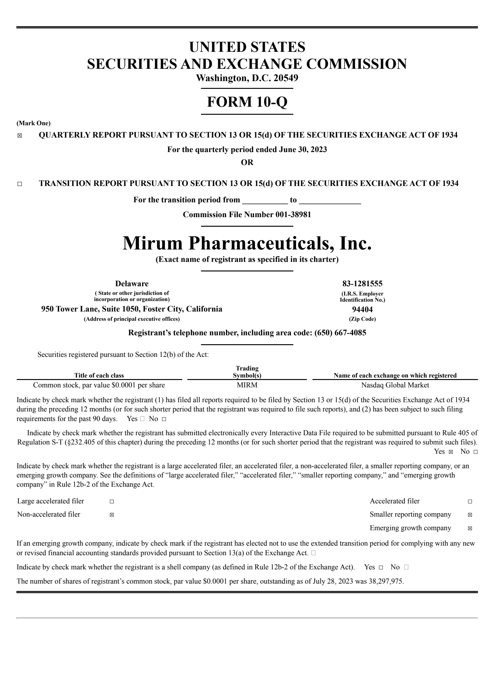 Mirum Pharmaceuticals' Q2 2023 Quarterly report