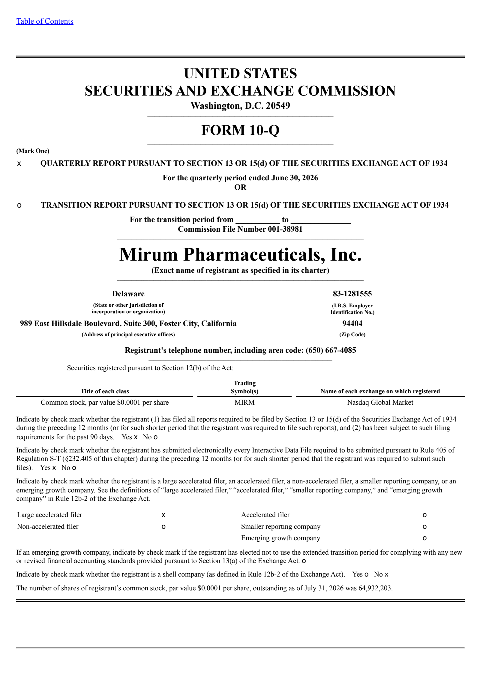 Mirum Pharmaceuticals' Q2 2026 Quarterly report