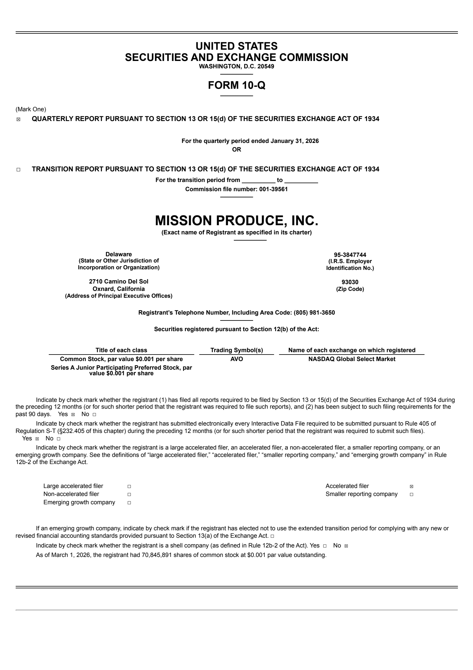 Mission Produce's Q1 2026 Quarterly report