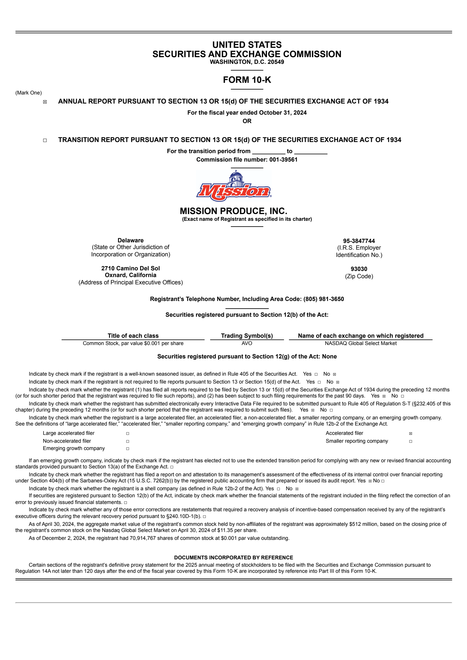 Mission Produce's Q4 2024 Annual report