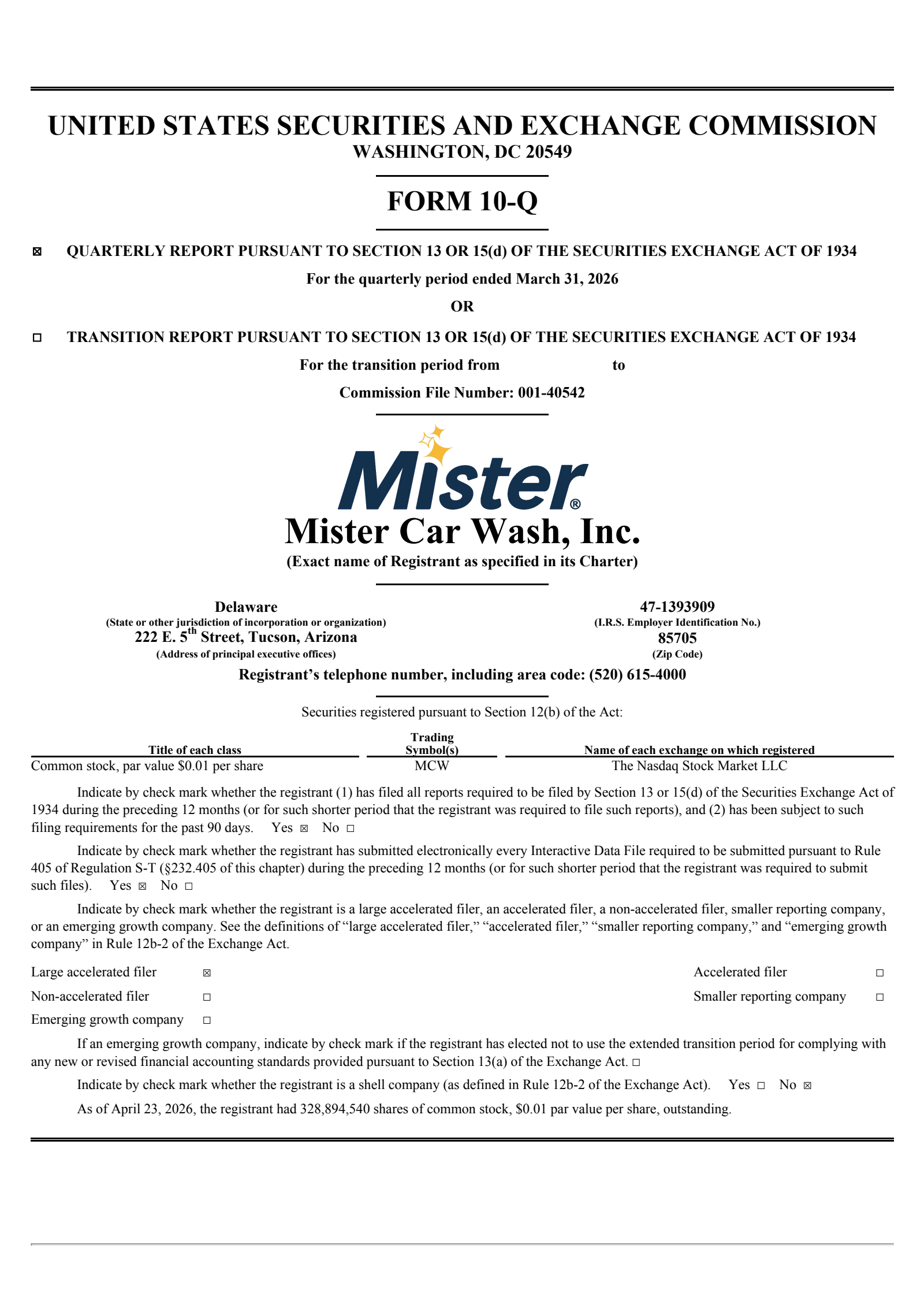 Mister Car Wash's Q1 2026 Quarterly report