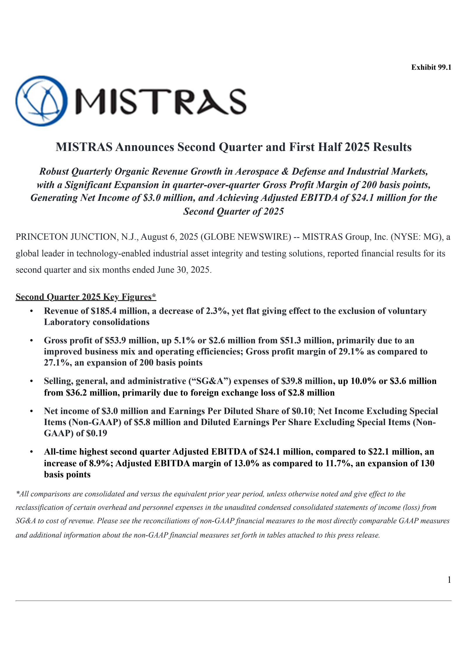 Mistras Group's Q2 2025 Press Release