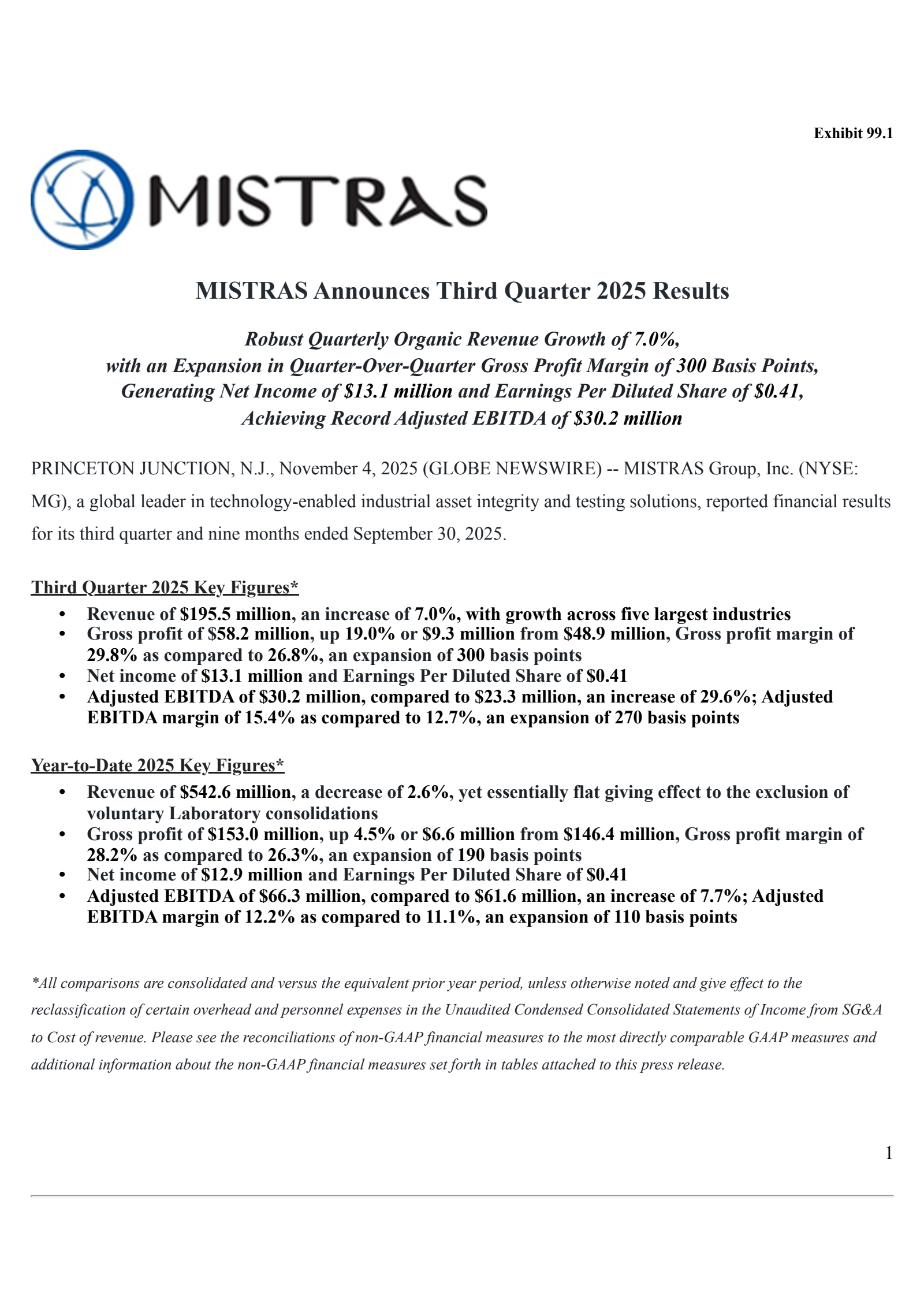 Mistras Group's Q3 2025 Earnings Release