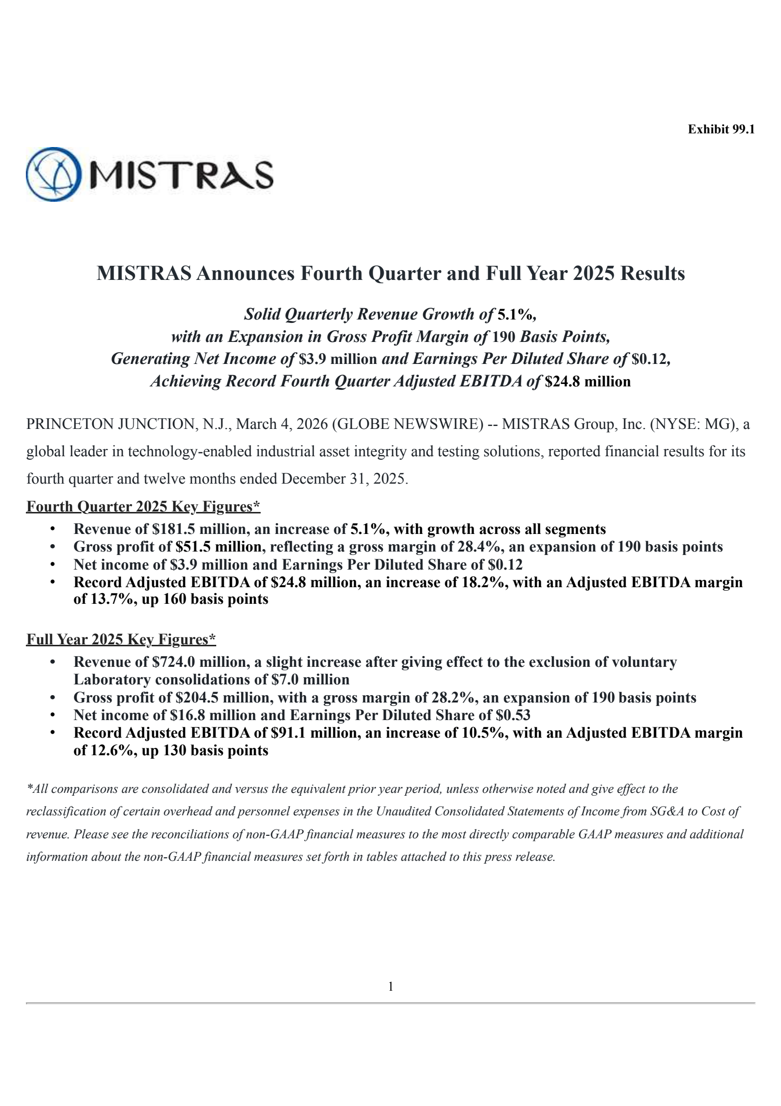 Mistras Group's Q4 2025 Press Release