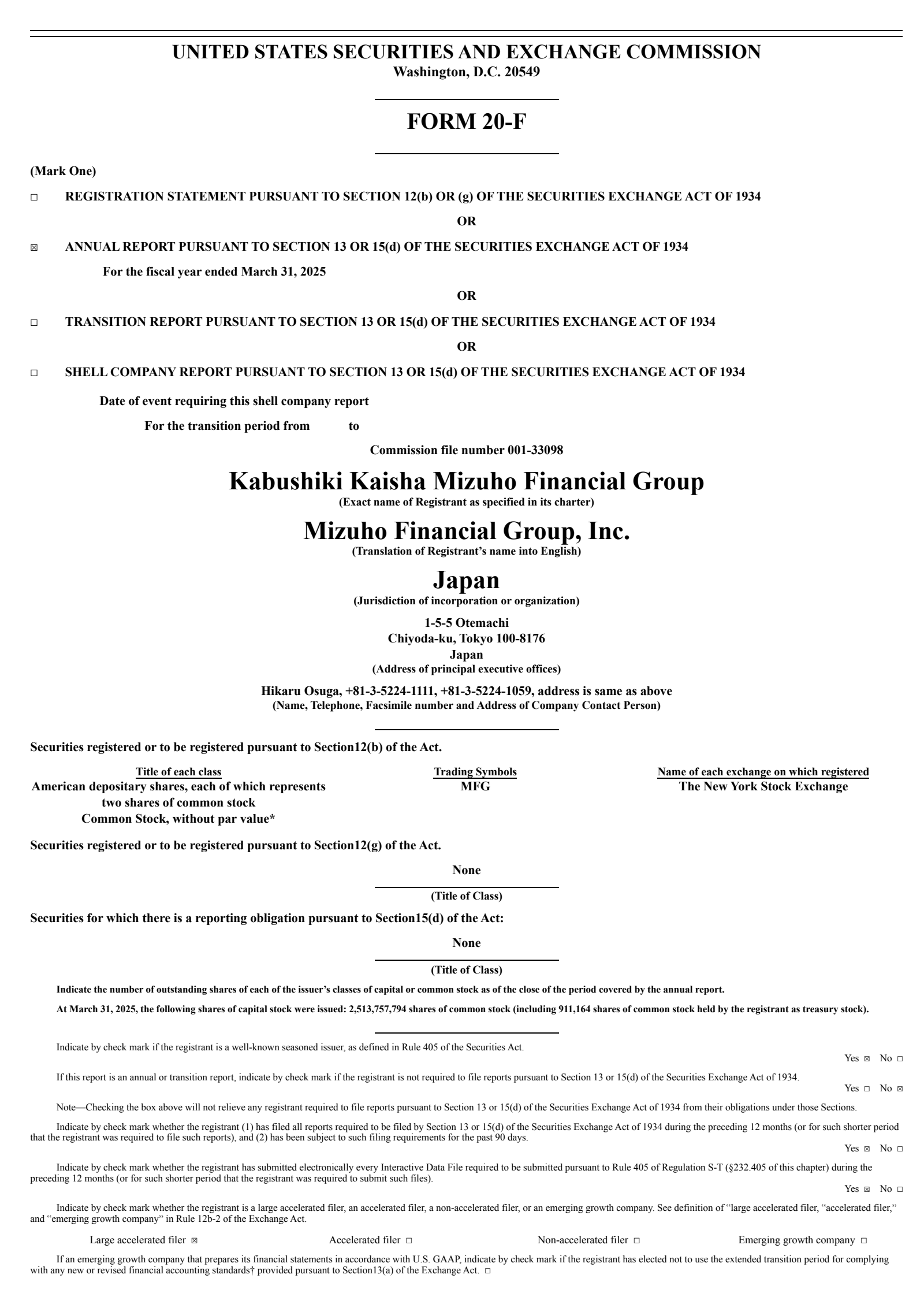 Mizuho Financial Group's Q4 2025 Annual report