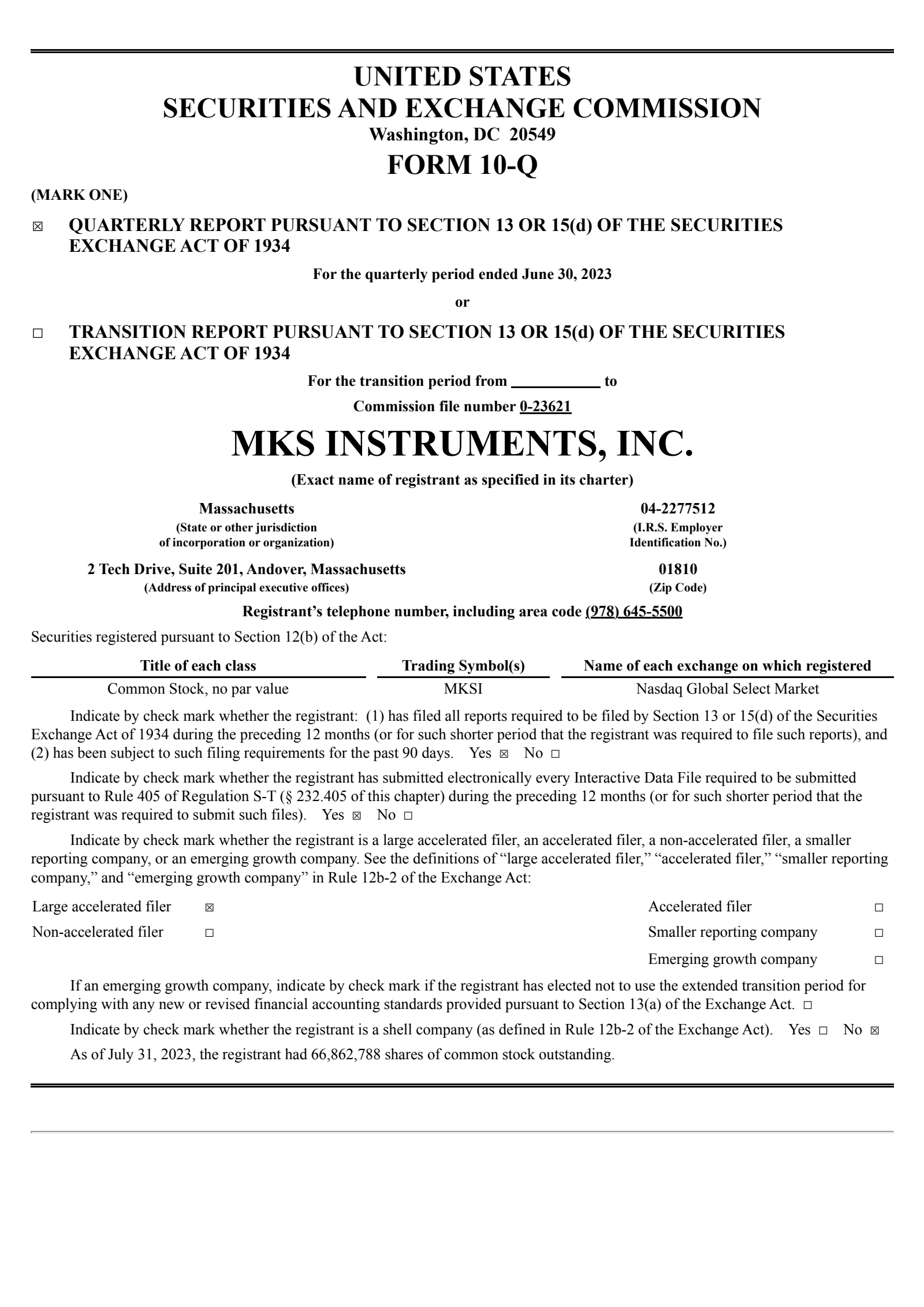 MKS Instruments' Q2 2023 Quarterly report