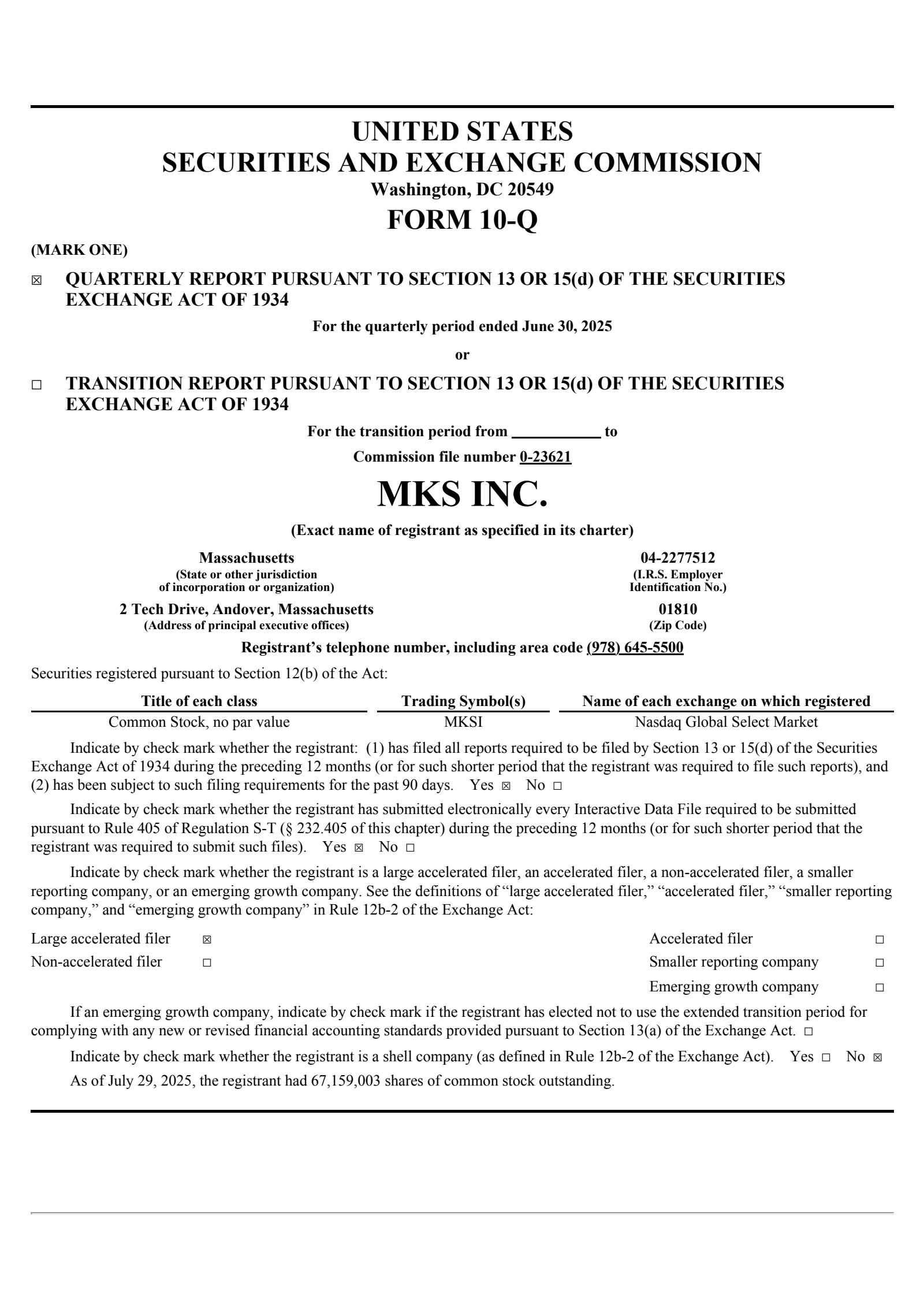 MKS's Q2 2025 Quarterly report