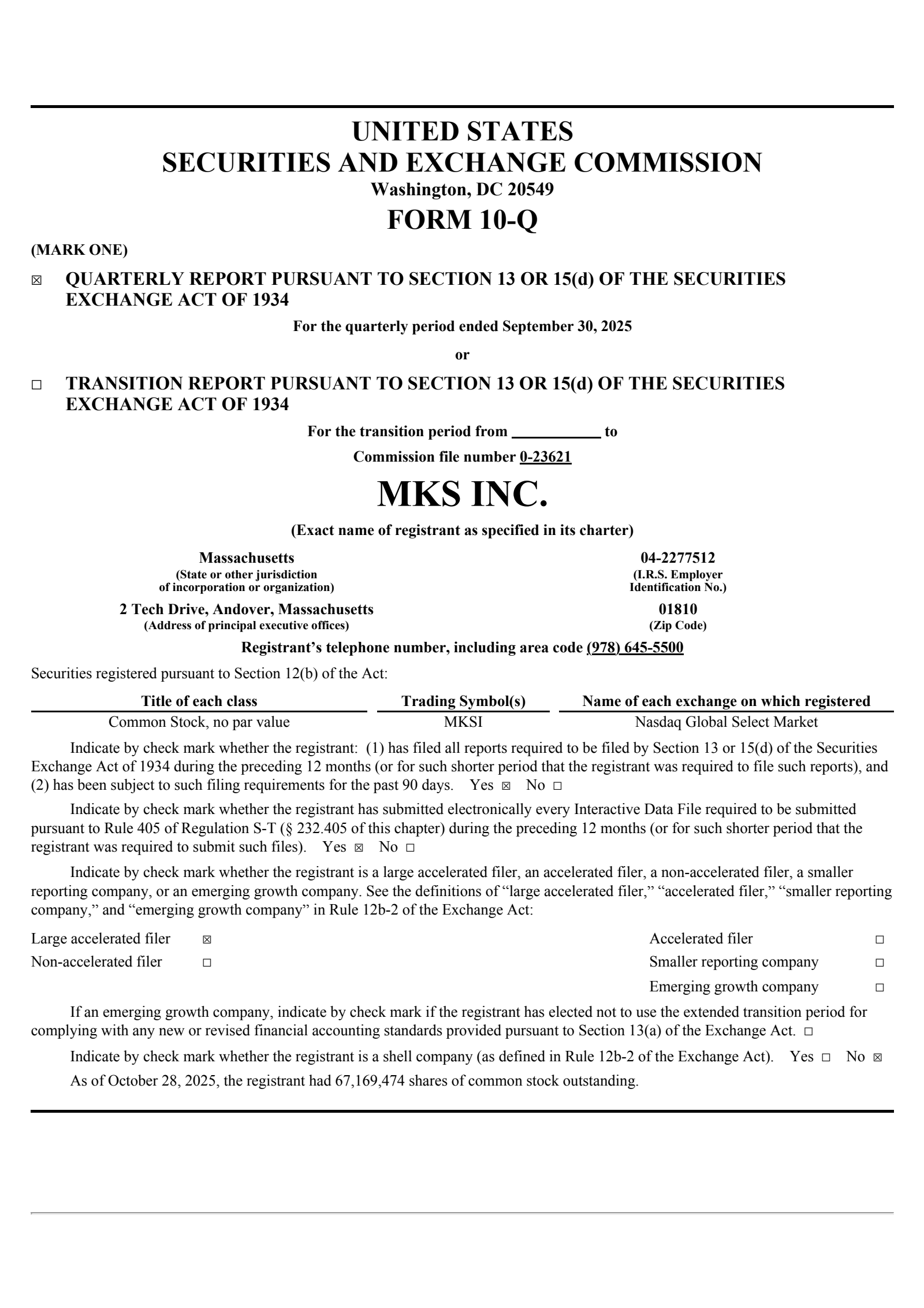 MKS's Q3 2025 Quarterly Report